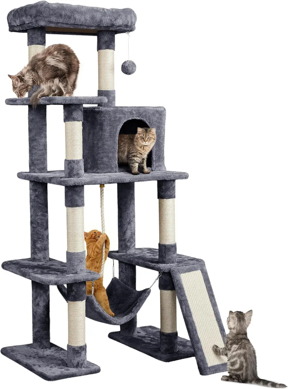 Large Multi-Level Cat Tree, 63 Inches Tall with Scratching Posts, Condo, Hammock, and Platform for Play and Sleep
Large Multi-Level Cat Tree, 63 Inches Tall with Scratching Posts, Condo, Hammock, and Platform for Play and Sleep