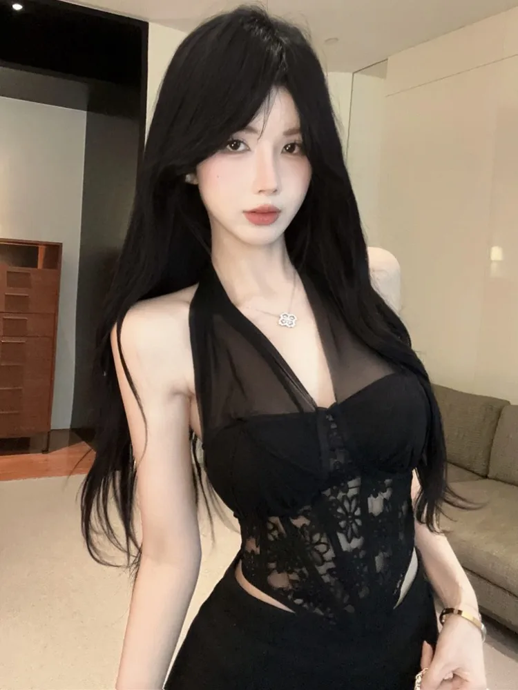 Pure Desire Spicy Lace Hollow out Mesh Neck Hanging Strap Vest Women's Summer Fishbone Tube Top Irregular Top Korean Style
Pure Desire Spicy Lace Hollow out Mesh Neck Hanging Strap Vest Women's Summer Fishbone Tube Top Irregular Top Korean Style