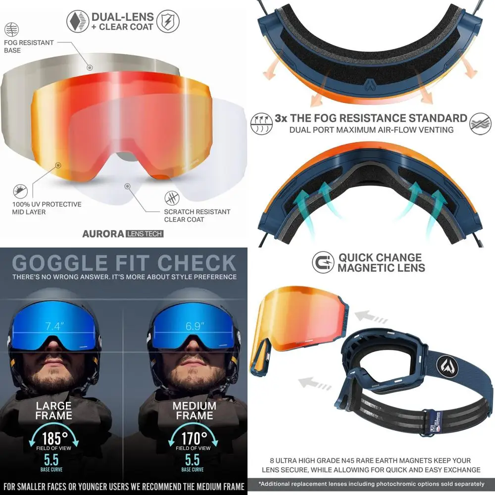 Ultra Wide Field of View 185° Ski Goggles for Men and Women, Anti-Fog, Scratch-Resistant, 100% UV Protection
Ultra Wide Field of View 185° Ski Goggles for Men and Women, Anti-Fog, Scratch-Resistant, 100% UV Protection
