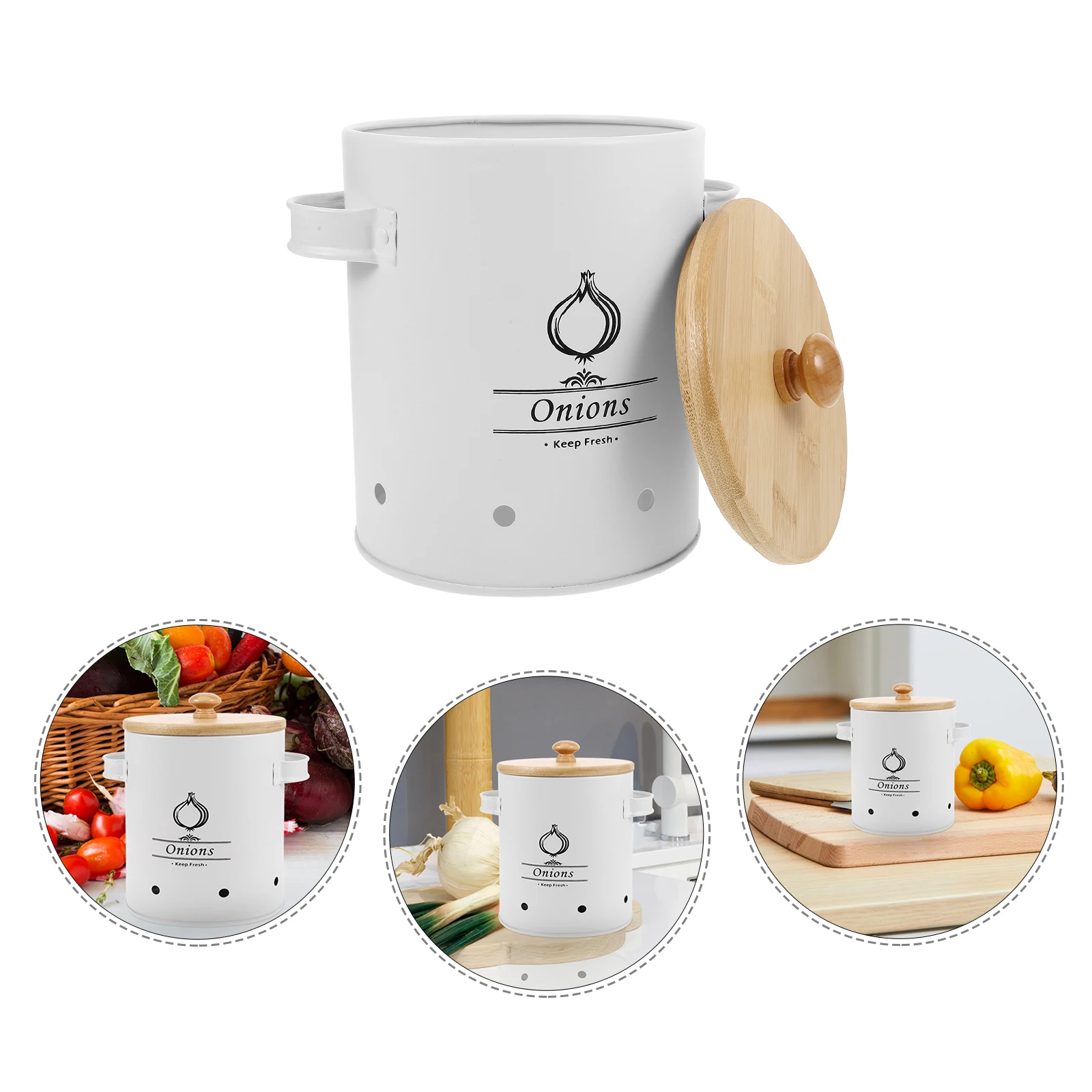 Vegetable White Handle Bamboo Lid Medium Size Storage Bucket for Potato Onion Garlic Keeps Kitchen Tidy Saves Space
Vegetable White Handle Bamboo Lid Medium Size Storage Bucket for Potato Onion Garlic Keeps Kitchen Tidy Saves Space
