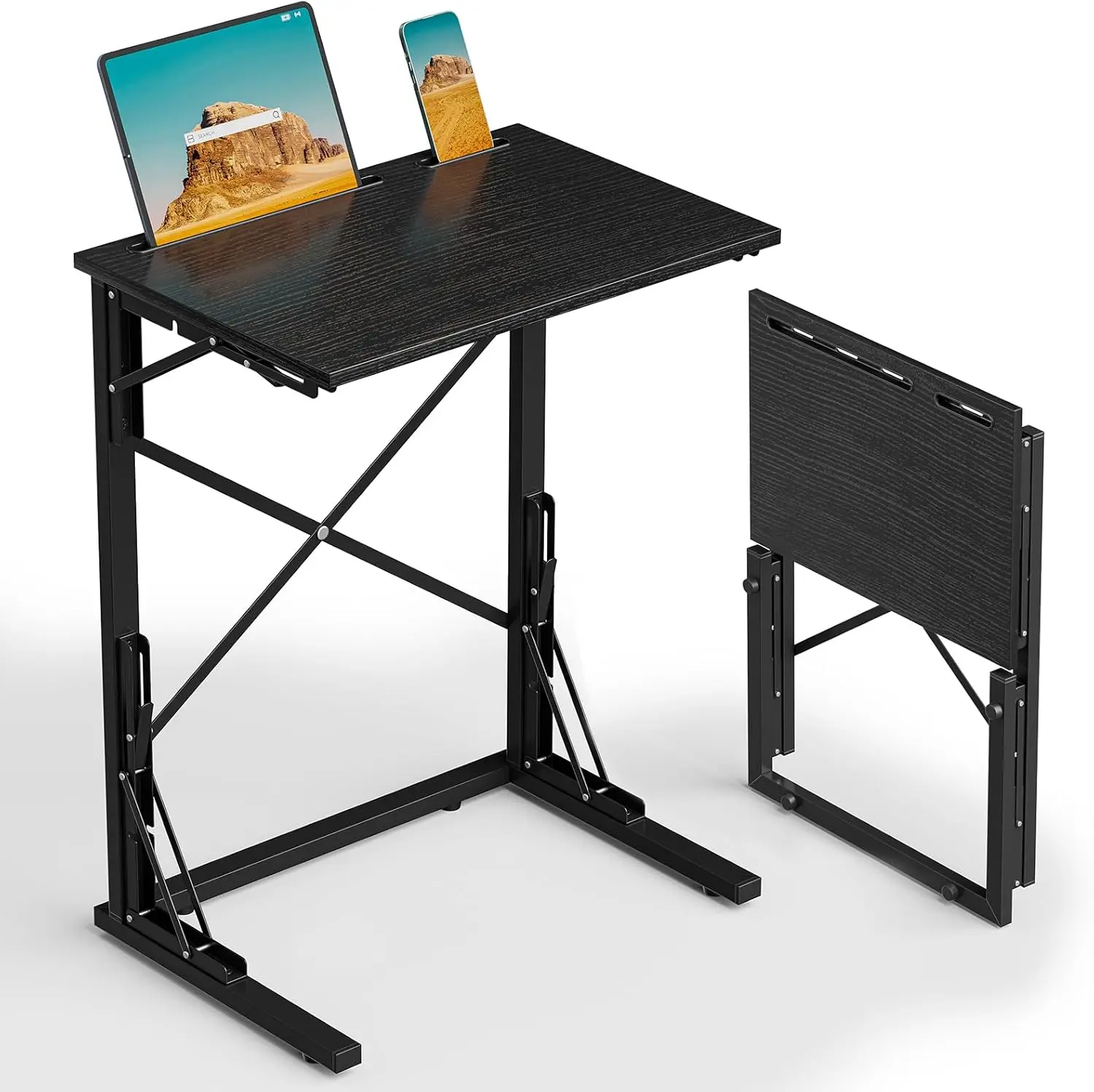 21''Wx28''H Folding TV Tray, Small Foldable C-Shaped End Table for Eating with Tablet and Phone Slots, Slide Under Couch Side Ta
21''Wx28''H Folding TV Tray, Small Foldable C-Shaped End Table for Eating with Tablet and Phone Slots, Slide Under Couch Side Ta