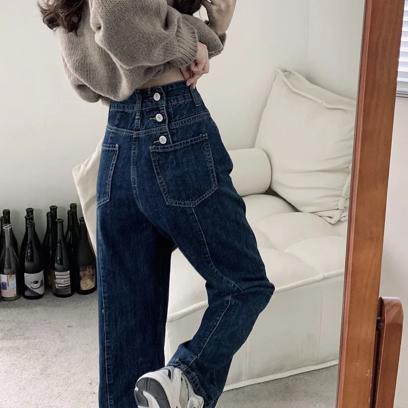 Dark Blue Flare Jeans Woman Autumn New High Waist SlimStraightWomen's Denim Pants Korean Ins Fashion Jeans Buttons
Dark Blue Flare Jeans Woman Autumn New High Waist SlimStraightWomen's Denim Pants Korean Ins Fashion Jeans Buttons