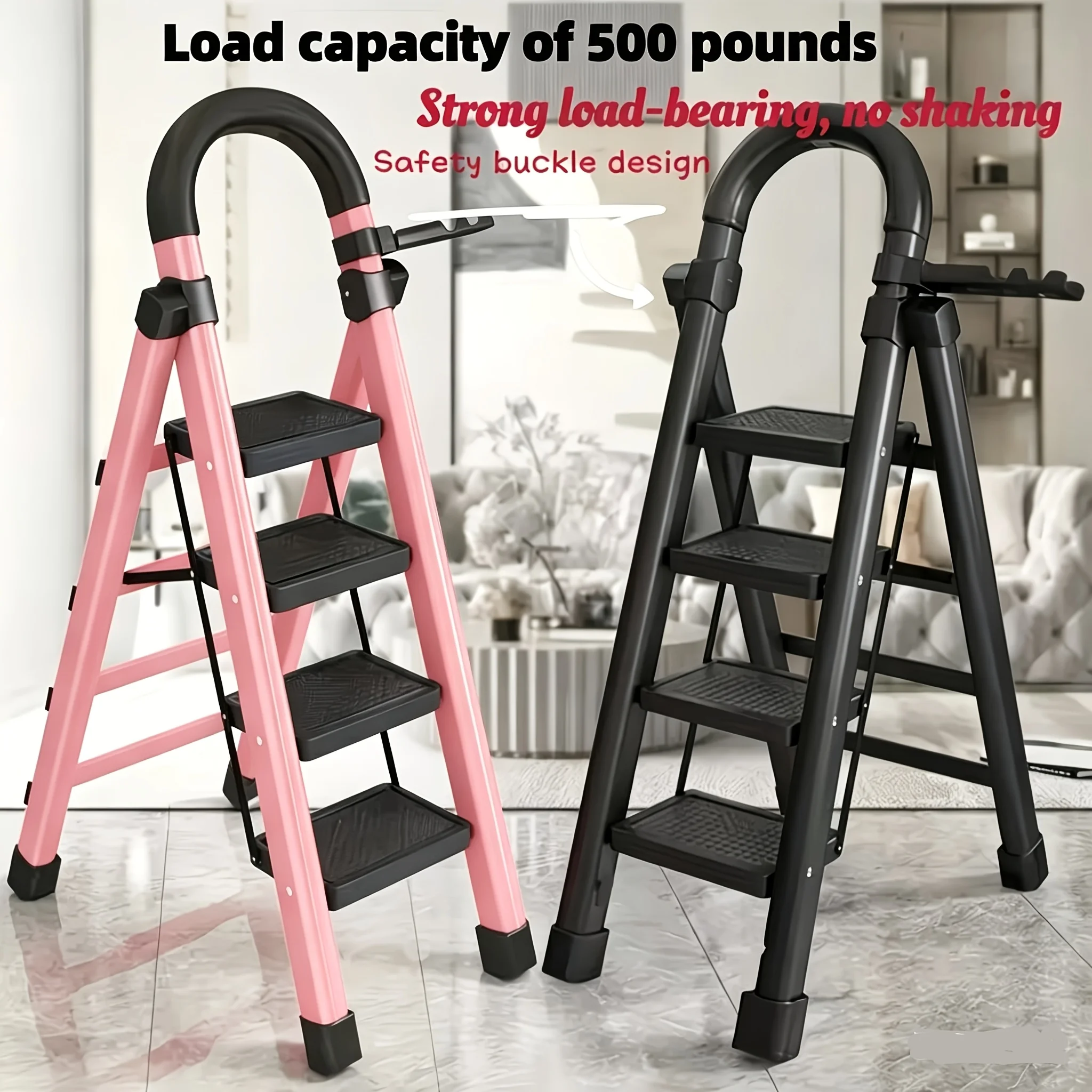 Folding 3/4/5 Step Ladder, Step Stool Portable Ladder for Multi-Purpose, Home, Kitchen, Heavy Sturdy Steel Step Stool with Anti-Slip Wide Pedals, Handrail, Safe-Lock Design, 330Lbs Load, Black And Pink
Folding 3/4/5 Step Ladder, Step Stool Portable Ladder for Multi-Purpose, Home, Kitchen, Heavy Sturdy Steel Step Stool with Anti-Slip Wide Pedals, Handrail, Safe-Lock Design, 330Lbs Load, Black And Pink