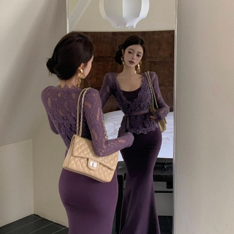 Summer New Purple Bodycon Fishtail Spaghetti Strap Dress Women Slimming Pure Seductive Charm Mature Lady Style
Summer New Purple Bodycon Fishtail Spaghetti Strap Dress Women Slimming Pure Seductive Charm Mature Lady Style