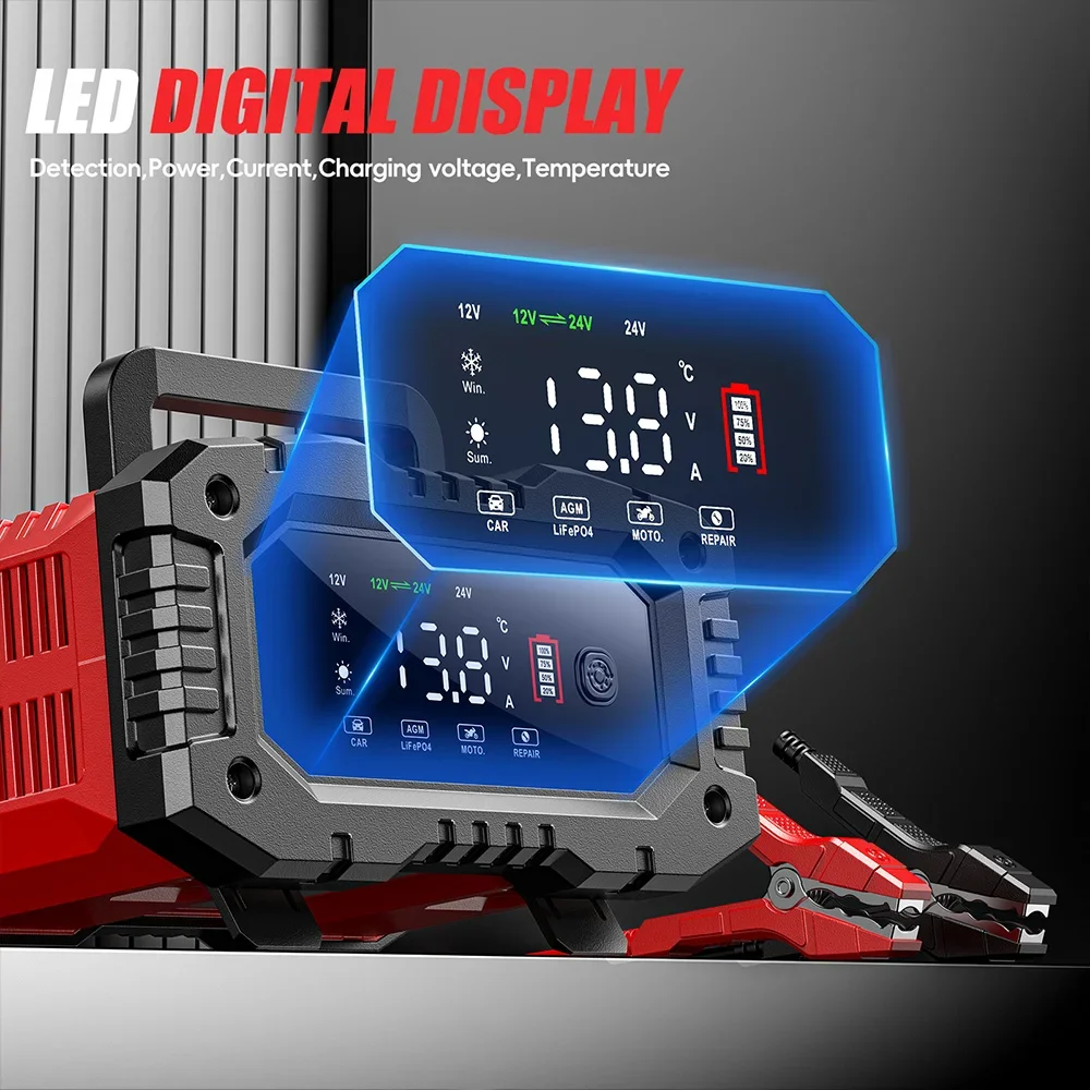FOXSUR 20A/10A Car Motorcycle Battery Charger 12V/24V Smart Charger Lithium AGM GEL Lead-Acid LiFePO4 Battery Chargers1 Set
FOXSUR 20A/10A Car Motorcycle Battery Charger 12V/24V Smart Charger Lithium AGM GEL Lead-Acid LiFePO4 Battery Chargers1 Set