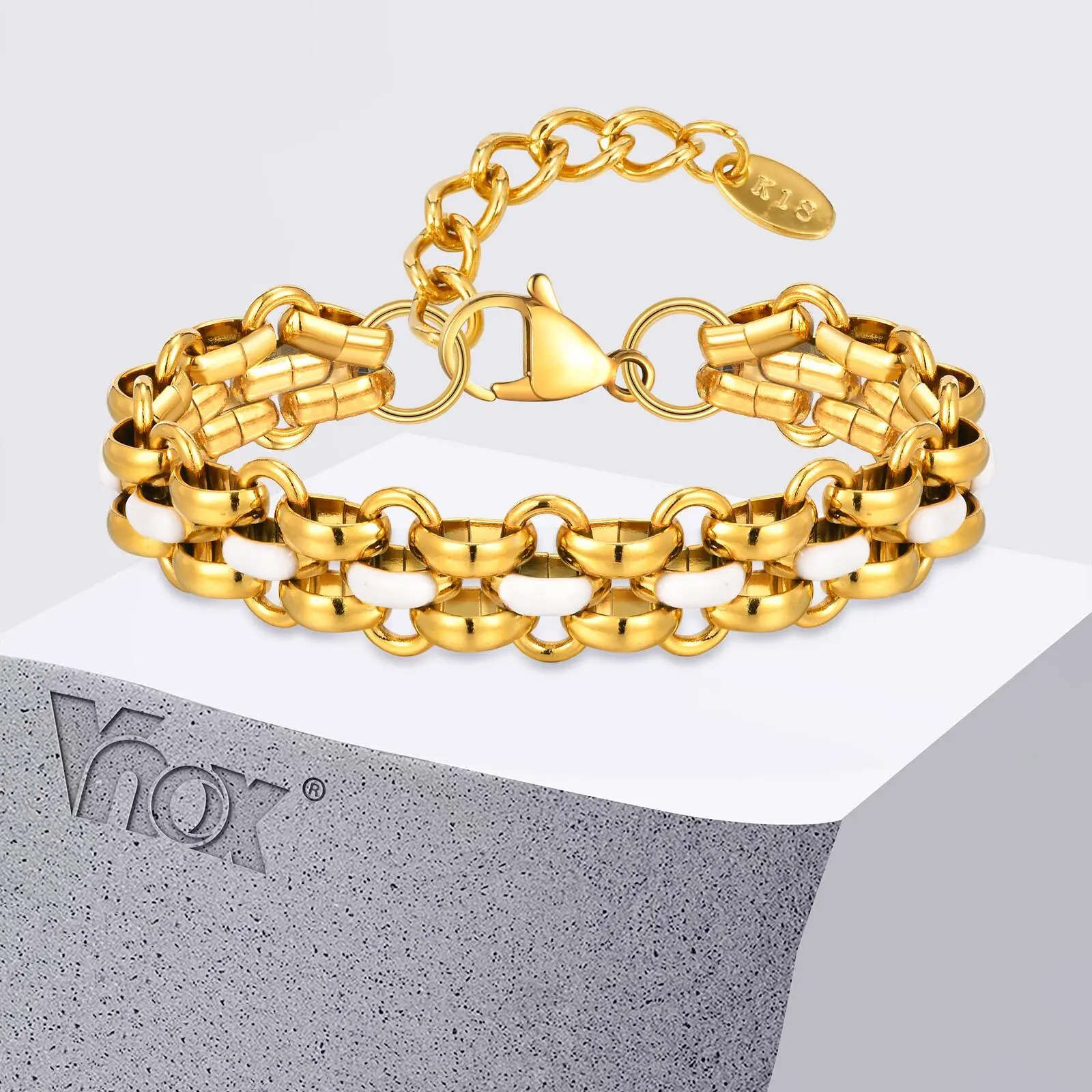 Vnox New Classic Metal Wide Handmade Chain Bracelet, Stainless Steel With White Enamel Wrist Hand Jewelry Casual Daily
Vnox New Classic Metal Wide Handmade Chain Bracelet, Stainless Steel With White Enamel Wrist Hand Jewelry Casual Daily