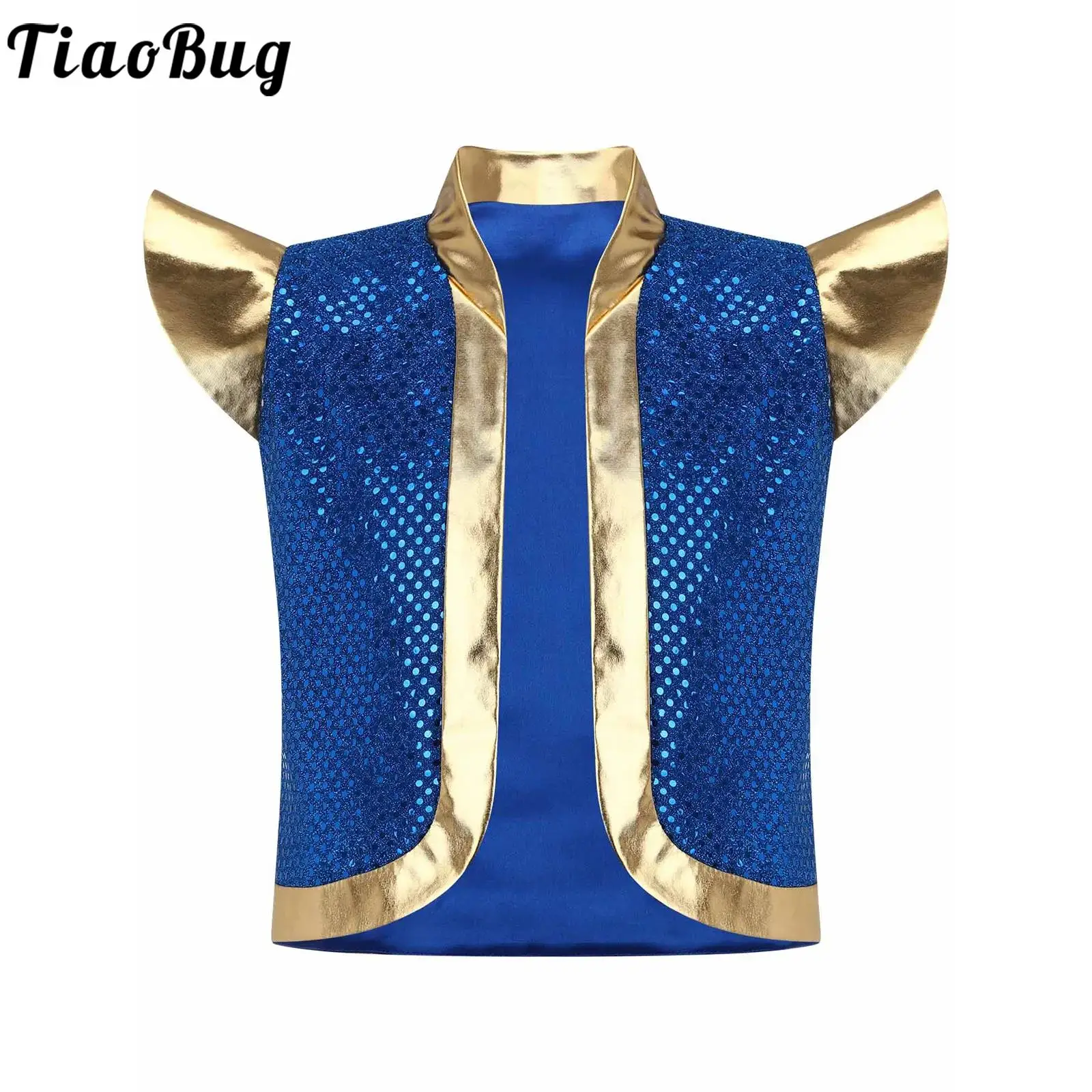 Boys Sequins Shiny Metallic Arabian Waistcoat Shoulder Pads Open Front Fairy Tale Cosplay Vest for Halloween Performance Costume
Boys Sequins Shiny Metallic Arabian Waistcoat Shoulder Pads Open Front Fairy Tale Cosplay Vest for Halloween Performance Costume