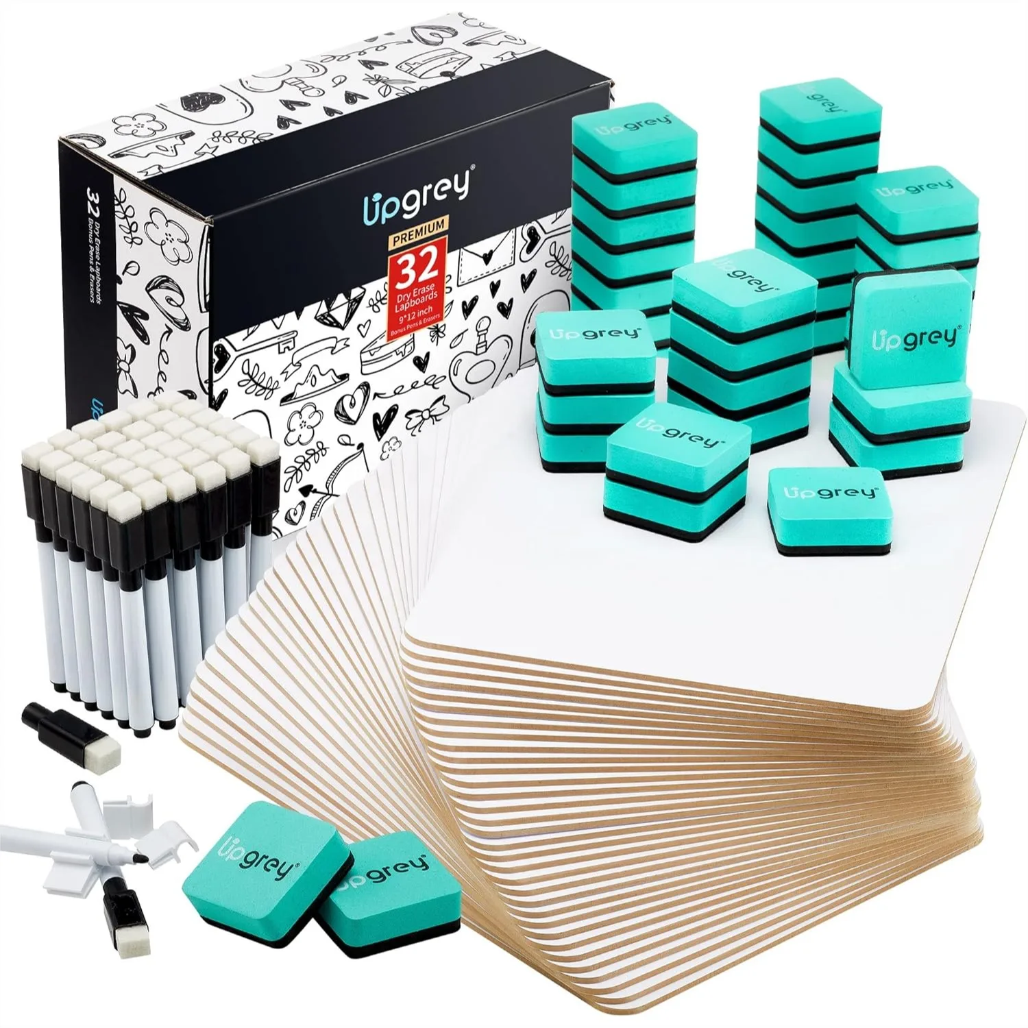 Dry Erase Lapboards 32 Pack Double-Sided Small White Board 9x12 for Classroom Students with 36 Pens 36 Erasers & 36 Pen Holders
Dry Erase Lapboards 32 Pack Double-Sided Small White Board 9x12 for Classroom Students with 36 Pens 36 Erasers & 36 Pen Holders