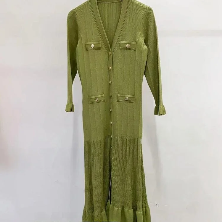 Slim Fit Long Knitted Dr Simple Sle Spring Summer New Arrival Women's Clothing High Waist A-Line Skirt V-Ne Button Detail
Slim Fit Long Knitted Dr Simple Sle Spring Summer New Arrival Women's Clothing High Waist A-Line Skirt V-Ne Button Detail