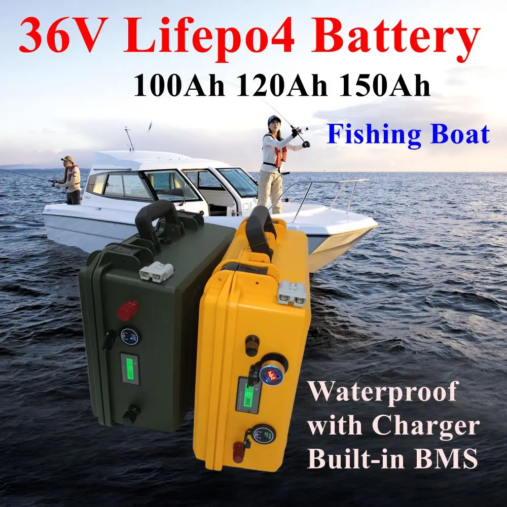 IP67 Waterproof 36V150Ah 100Ah 120Ah LiFepo4 battery pack with BMS for fishing boats solar system motor EV RV+10A charger
IP67 Waterproof 36V150Ah 100Ah 120Ah LiFepo4 battery pack with BMS for fishing boats solar system motor EV RV+10A charger