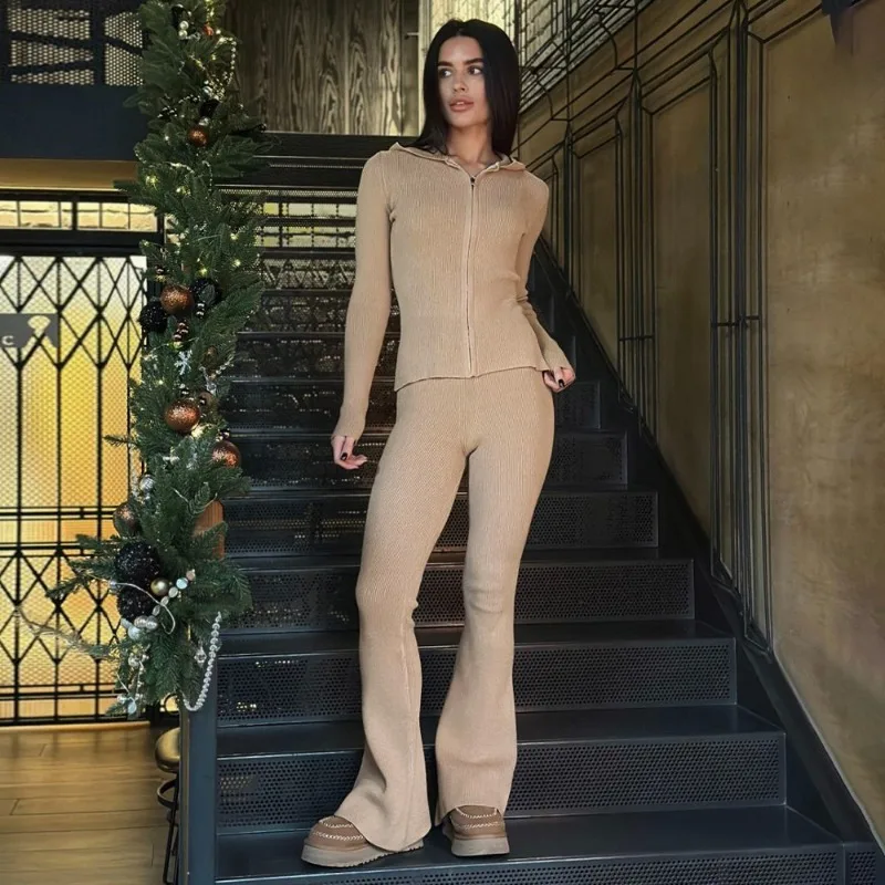 Tsiisd Knit Women's Trousers Sets Hoodie Cardigan Top Slim Flared Trousers Commuting Casual Streetwear Fashion Matching Sets New
Tsiisd Knit Women's Trousers Sets Hoodie Cardigan Top Slim Flared Trousers Commuting Casual Streetwear Fashion Matching Sets New