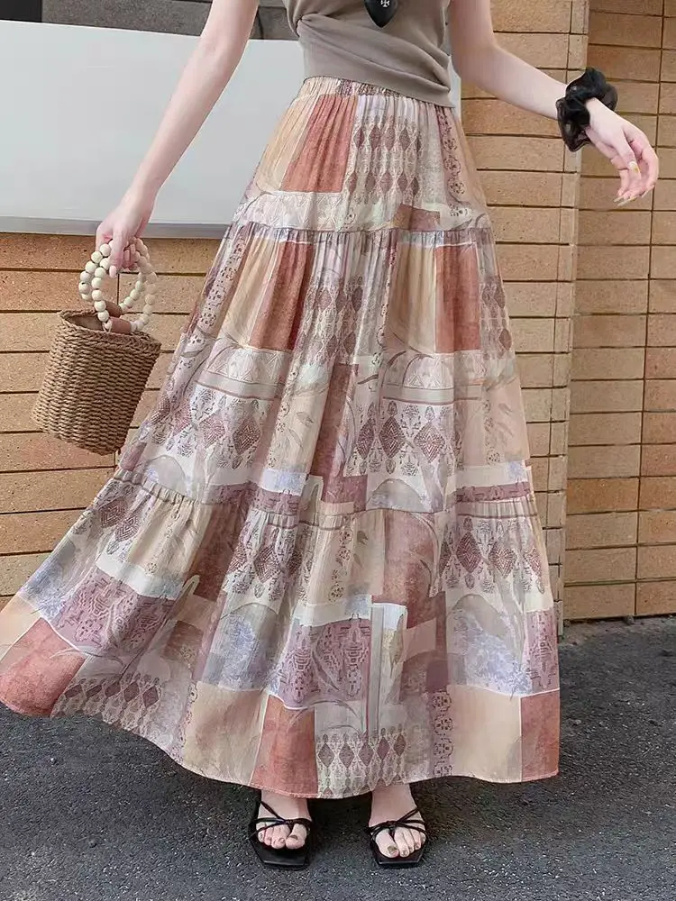 2025 Summer Floral Print Patchwork Skirt for Women - High Waist A-Line Swing Skirt with Slimming Casual Chic Style
2025 Summer Floral Print Patchwork Skirt for Women - High Waist A-Line Swing Skirt with Slimming Casual Chic Style