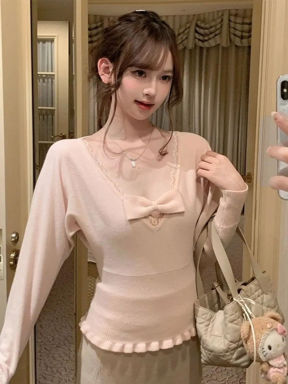 Princess Style Knitted Sweater Women's V-neck Knot Belted Slim Fit Faux Fur Inner Wear Autumn Winter Outerwear
Princess Style Knitted Sweater Women's V-neck Knot Belted Slim Fit Faux Fur Inner Wear Autumn Winter Outerwear