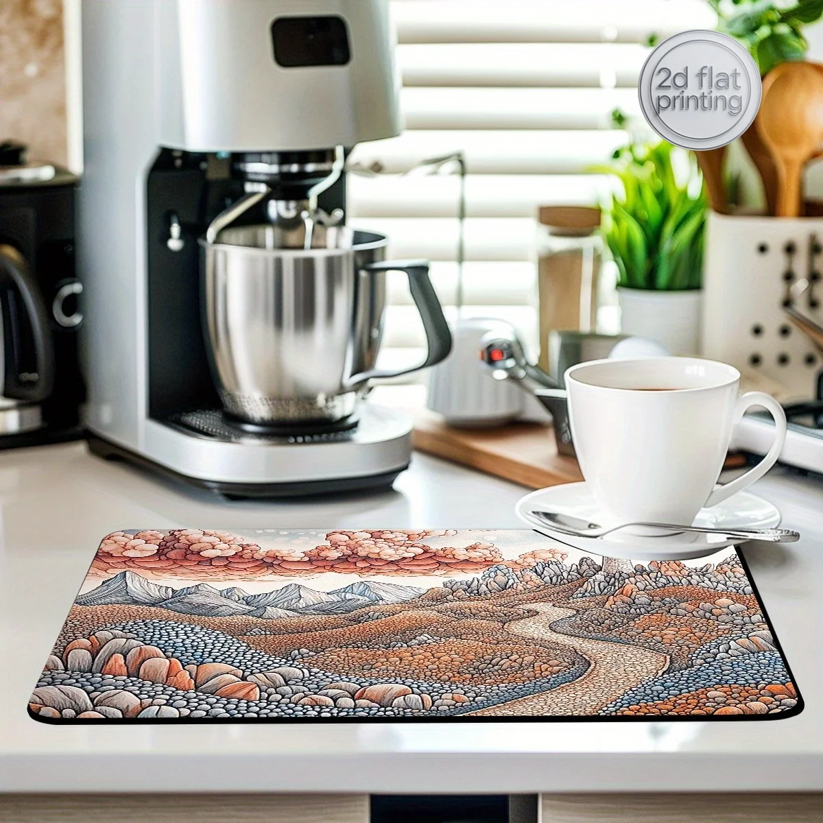 1pc Decorative Dish Drying Mat Featuring a Mountains And Clouds Design, Styled in a Surreal Landscape. This Kitchen Absorbent Dr
1pc Decorative Dish Drying Mat Featuring a Mountains And Clouds Design, Styled in a Surreal Landscape. This Kitchen Absorbent Dr
