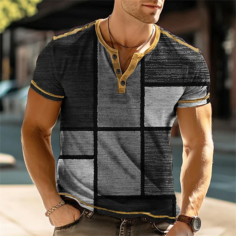 Henley Vintage 3D color block printed mens shirt,retro short sleeved mens T-shirt,oversized fashionable button top,summer casual
Henley Vintage 3D color block printed mens shirt,retro short sleeved mens T-shirt,oversized fashionable button top,summer casual