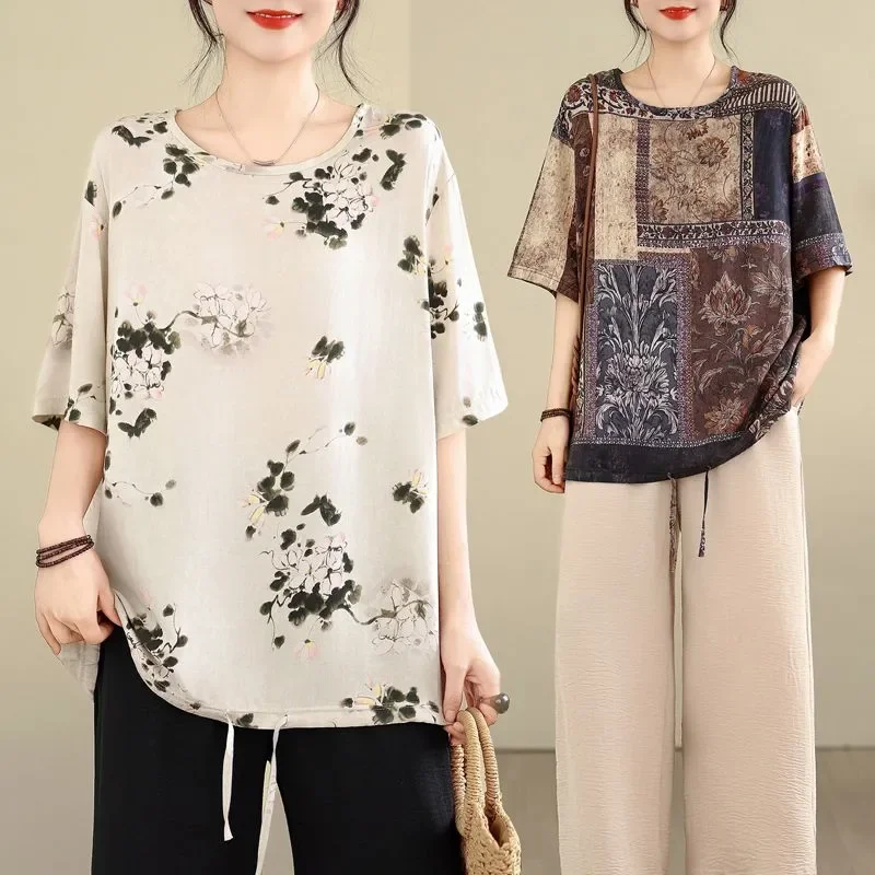 Women Loose Floral Print T-Shirt Summer Casual Short Sleeve O Neck Top Comfortable Lightweight Cotton Blend Tee for Daily Wear
Women Loose Floral Print T-Shirt Summer Casual Short Sleeve O Neck Top Comfortable Lightweight Cotton Blend Tee for Daily Wear
