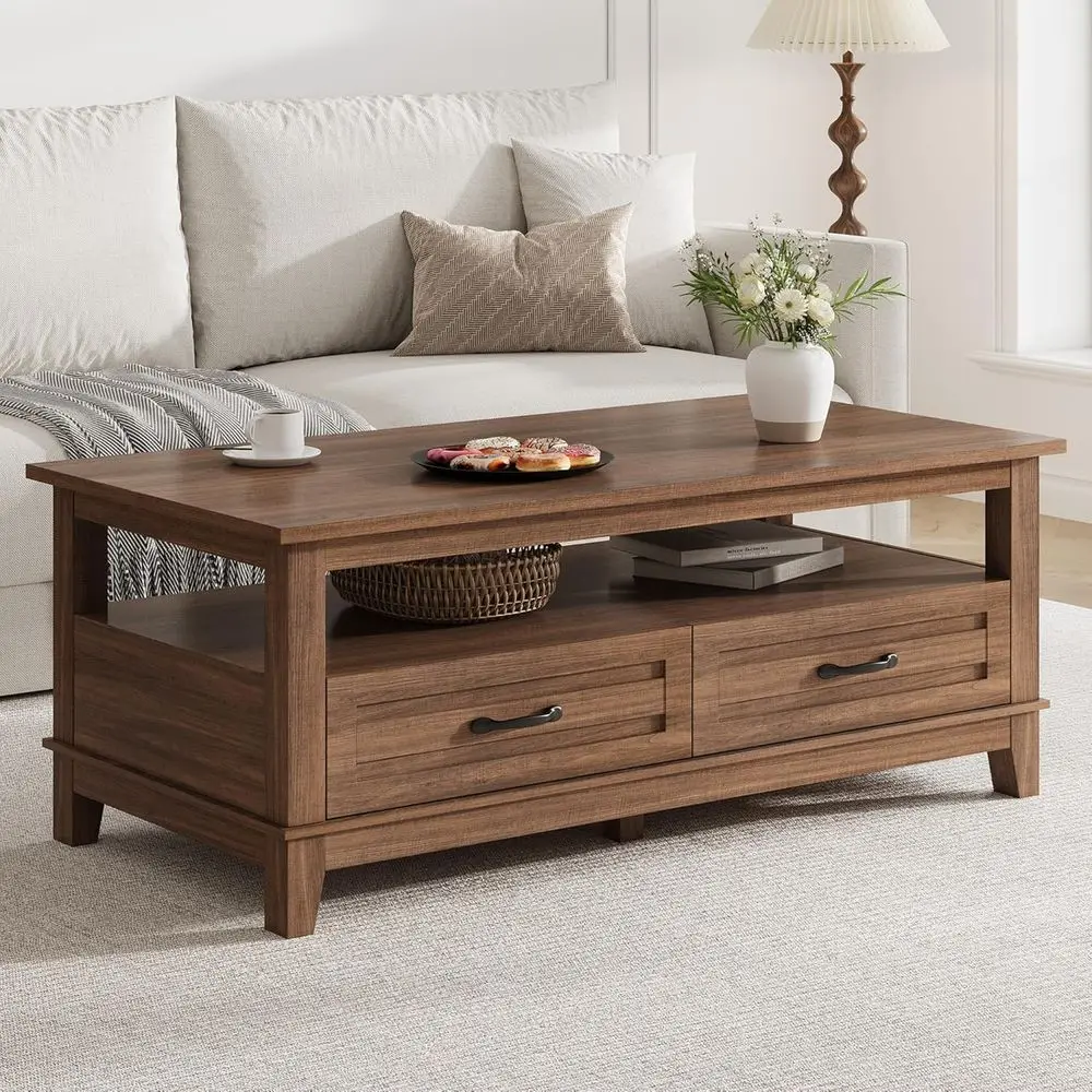 Rustic Walnut Coffee Table with 47.2 Diameter and Open Shelf, 6 Legs Support
Rustic Walnut Coffee Table with 47.2 Diameter and Open Shelf, 6 Legs Support