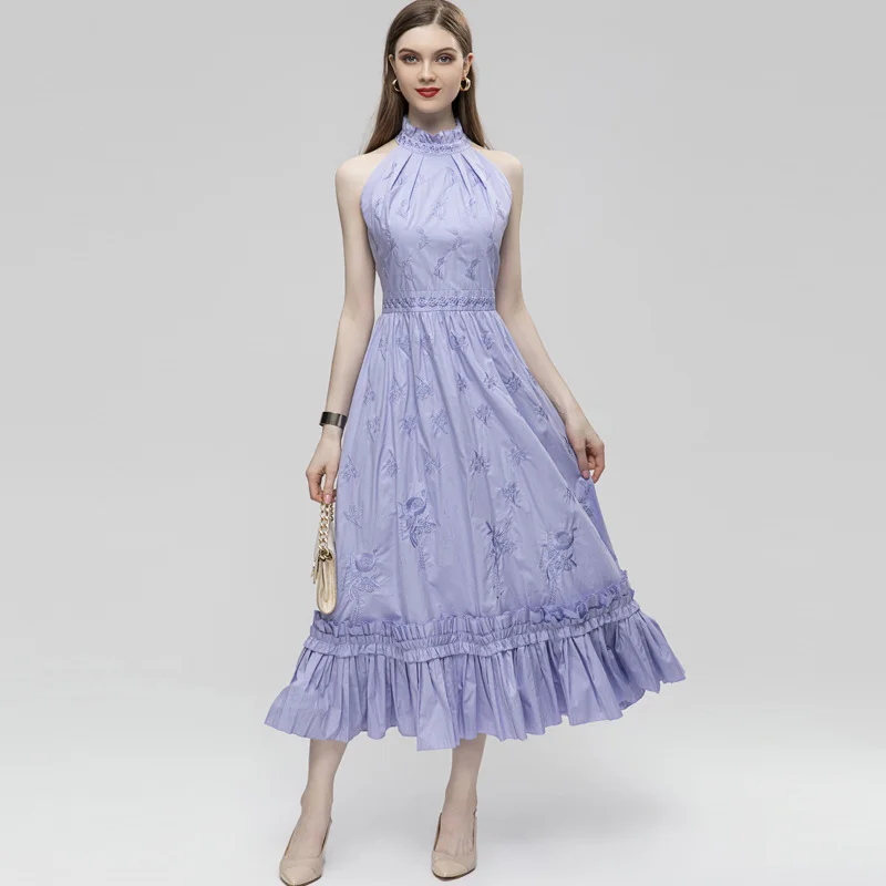 Summer Fashion Designer Purple Long Dress Women Stand Collar Sleeveless Embroidery Ruffles Spliced Elegant Party Dress
Summer Fashion Designer Purple Long Dress Women Stand Collar Sleeveless Embroidery Ruffles Spliced Elegant Party Dress