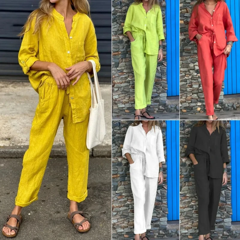 2024 Autumn Casual Shirt and Pants Two-piece Set Women's Shirt Two-piece Set Cotton Linen Shirt Set High Waisted Loose Pants
2024 Autumn Casual Shirt and Pants Two-piece Set Women's Shirt Two-piece Set Cotton Linen Shirt Set High Waisted Loose Pants