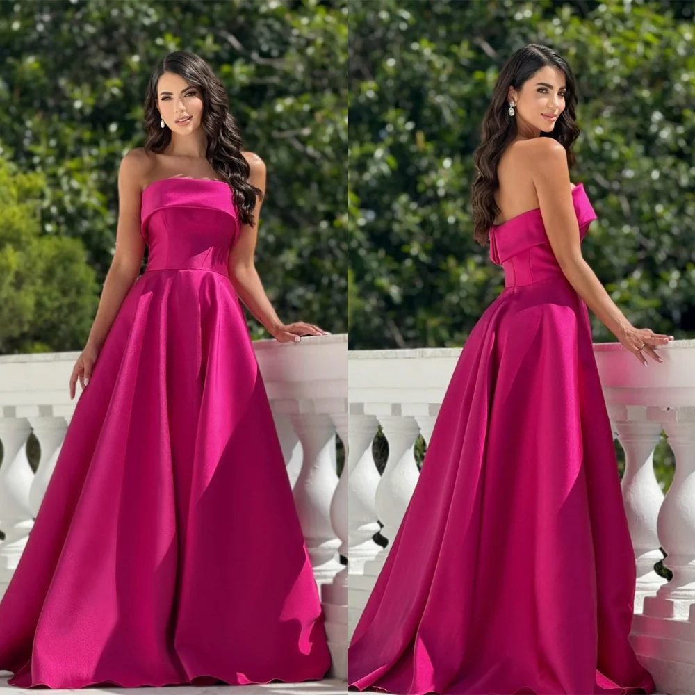 Customized Simple Satin Evening Dress Elegant Strapless Sleeveless Homecoming Dresses Fashion Sweep Train Vestido De Festa
Customized Simple Satin Evening Dress Elegant Strapless Sleeveless Homecoming Dresses Fashion Sweep Train Vestido De Festa