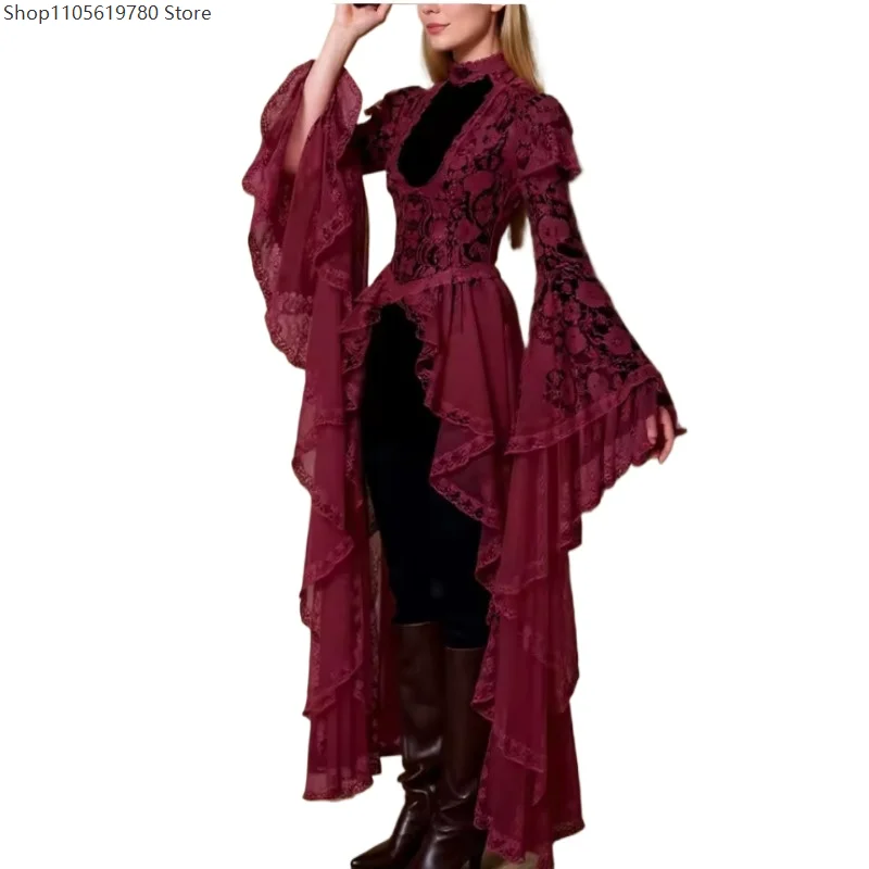 Medieval Cosplay Costume Gothic Vintage Irregular Floral Lace Maxi Dress Flare Sleeve Sexy Hollow Ruffle Stand Collar Lolita
Medieval Cosplay Costume Gothic Vintage Irregular Floral Lace Maxi Dress Flare Sleeve Sexy Hollow Ruffle Stand Collar Lolita