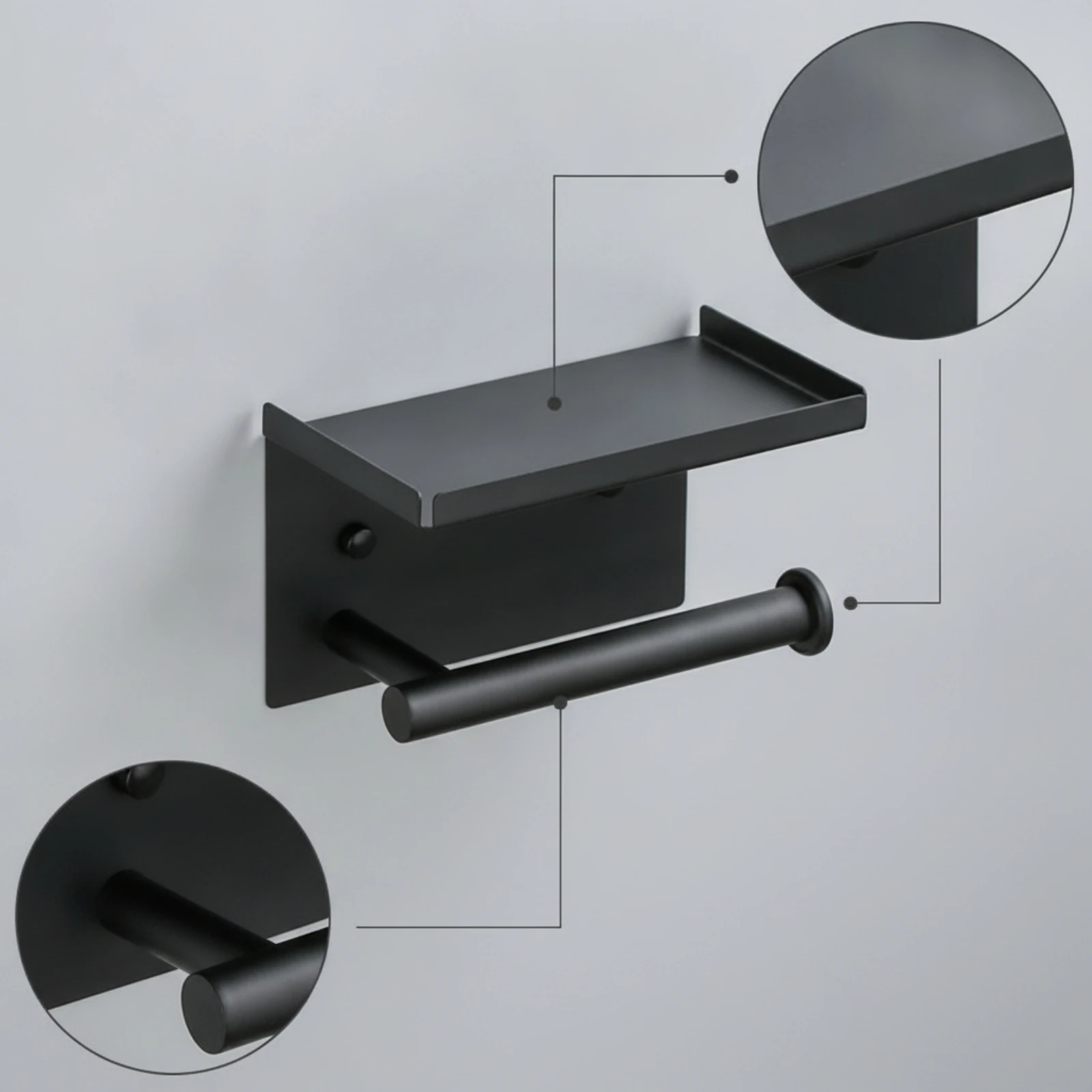 Wall-Mounted Toilet Tissue Holder with Shelf Matte Black Toilet Tissue Holder with Shelf Bathroom Accessory Stainless Steel
Wall-Mounted Toilet Tissue Holder with Shelf Matte Black Toilet Tissue Holder with Shelf Bathroom Accessory Stainless Steel