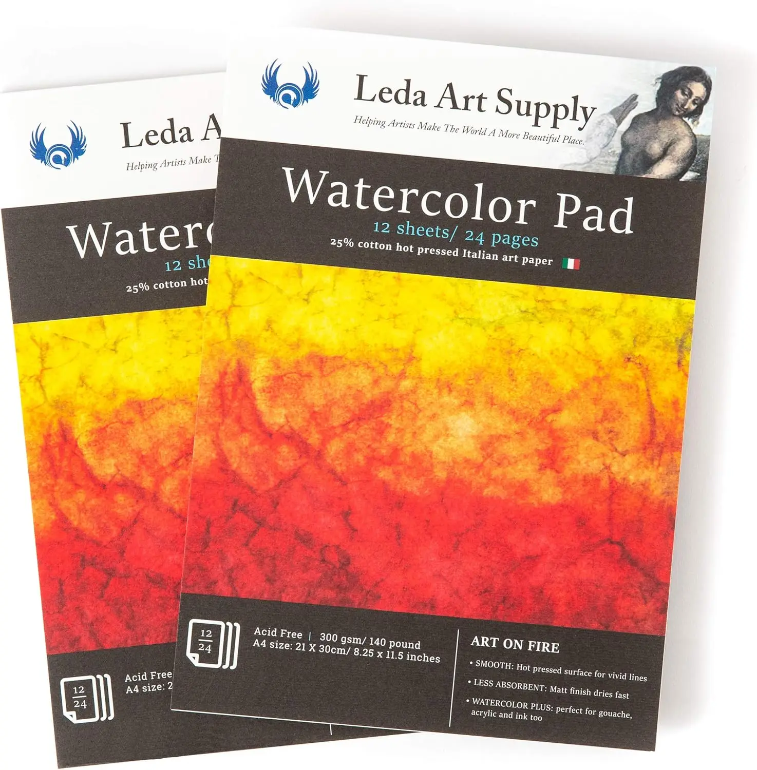 Hot Pressed Watercolor Paper 2 Pack (24 Sheets) 300gsm - 140 lb, 25% Cotton, Smooth Surface for Professional Rendering, A4 Size
Hot Pressed Watercolor Paper 2 Pack (24 Sheets) 300gsm - 140 lb, 25% Cotton, Smooth Surface for Professional Rendering, A4 Size