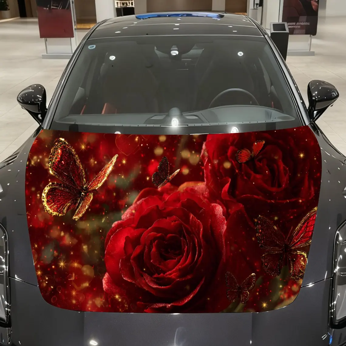 Golden Glitter Butterfly Surrounds Red Rose Cluster Car Vinyl Wrap, PVC Material Waterproof Car Hood Sticker, Self-Adhesive Scra
Golden Glitter Butterfly Surrounds Red Rose Cluster Car Vinyl Wrap, PVC Material Waterproof Car Hood Sticker, Self-Adhesive Scra