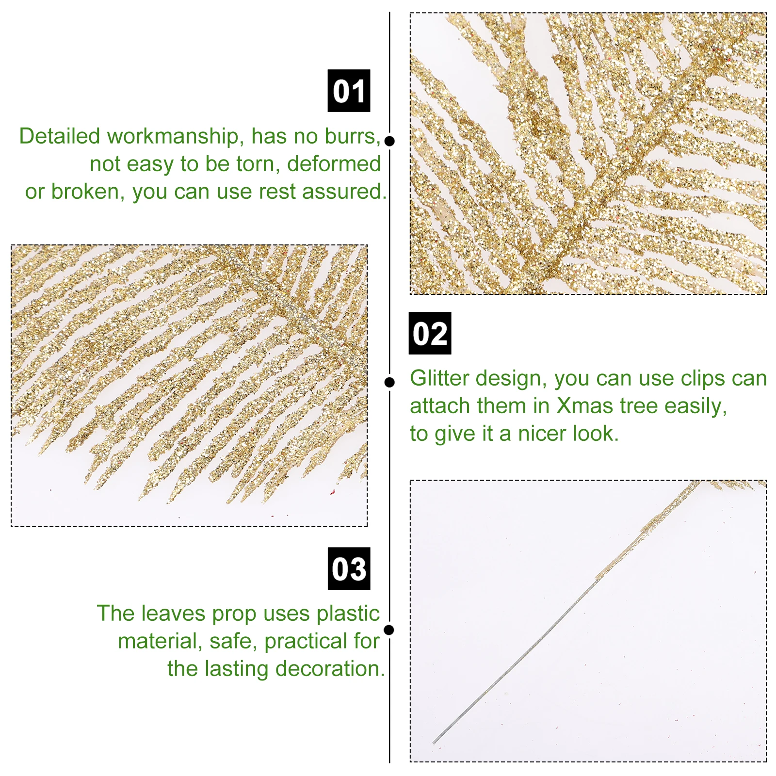 5 Pcs Christmas Tree Artificial Leaves Golden Glitter Decorative Plants for Xmas Ornaments Holiday Party Wedding Valentine Fake
5 Pcs Christmas Tree Artificial Leaves Golden Glitter Decorative Plants for Xmas Ornaments Holiday Party Wedding Valentine Fake