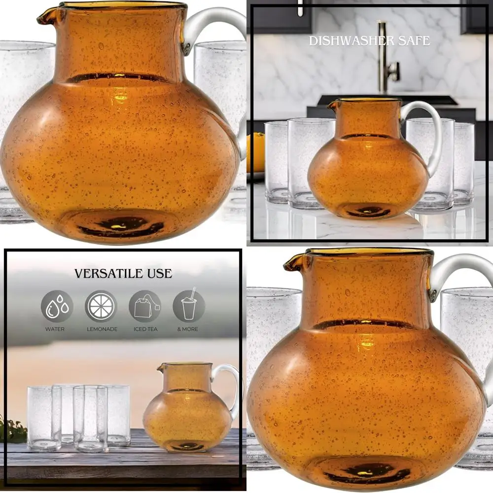 Amber Handcrafted 90oz Glass Pitcher & 4x17oz Highball Glasses - Bubble Design, Lead-Free, Serving Beverages, Dining & Entertain
Amber Handcrafted 90oz Glass Pitcher & 4x17oz Highball Glasses - Bubble Design, Lead-Free, Serving Beverages, Dining & Entertain