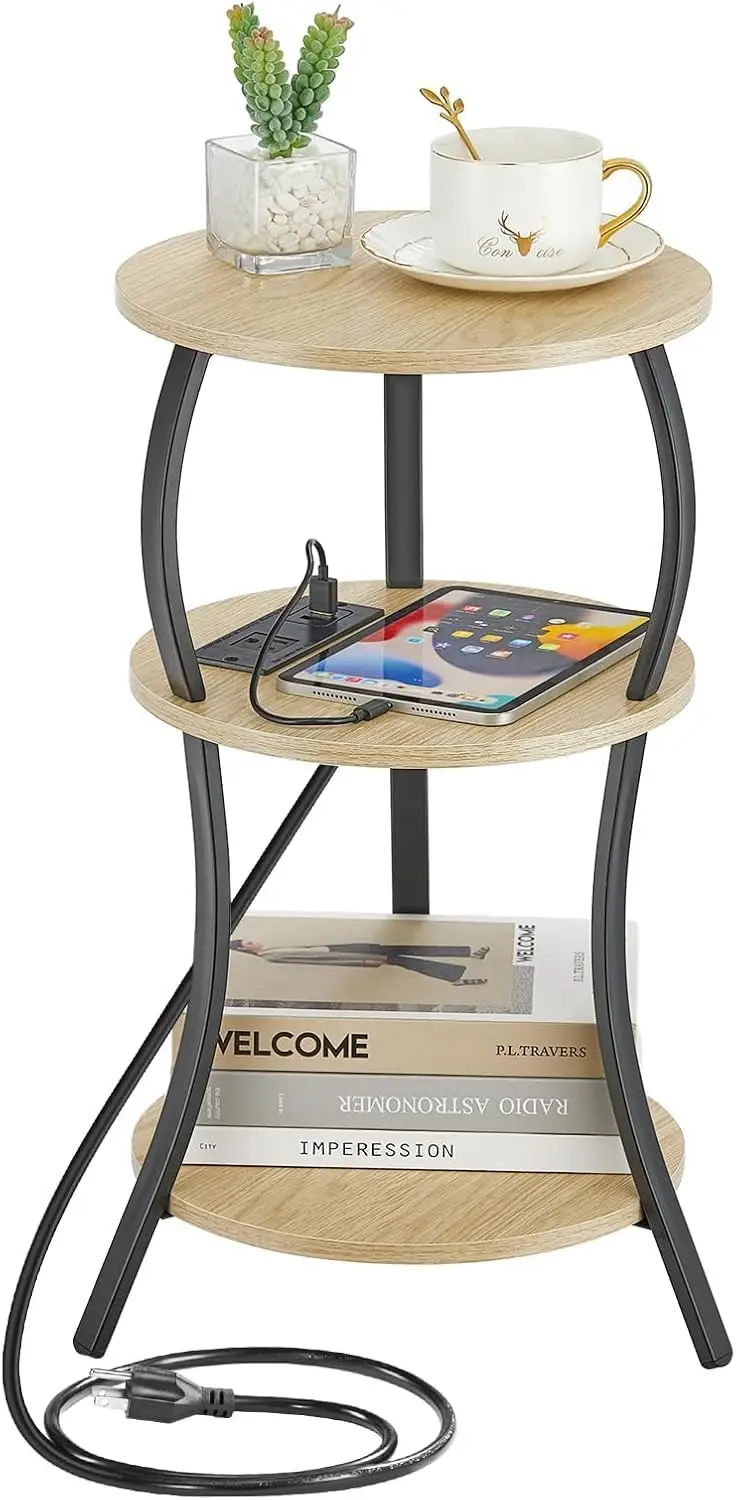 Small Round Side Table with Charging Station, 3-Tier Waist Circular End Table with Storage Shelf, Compact Tea Sofa Side Table
Small Round Side Table with Charging Station, 3-Tier Waist Circular End Table with Storage Shelf, Compact Tea Sofa Side Table