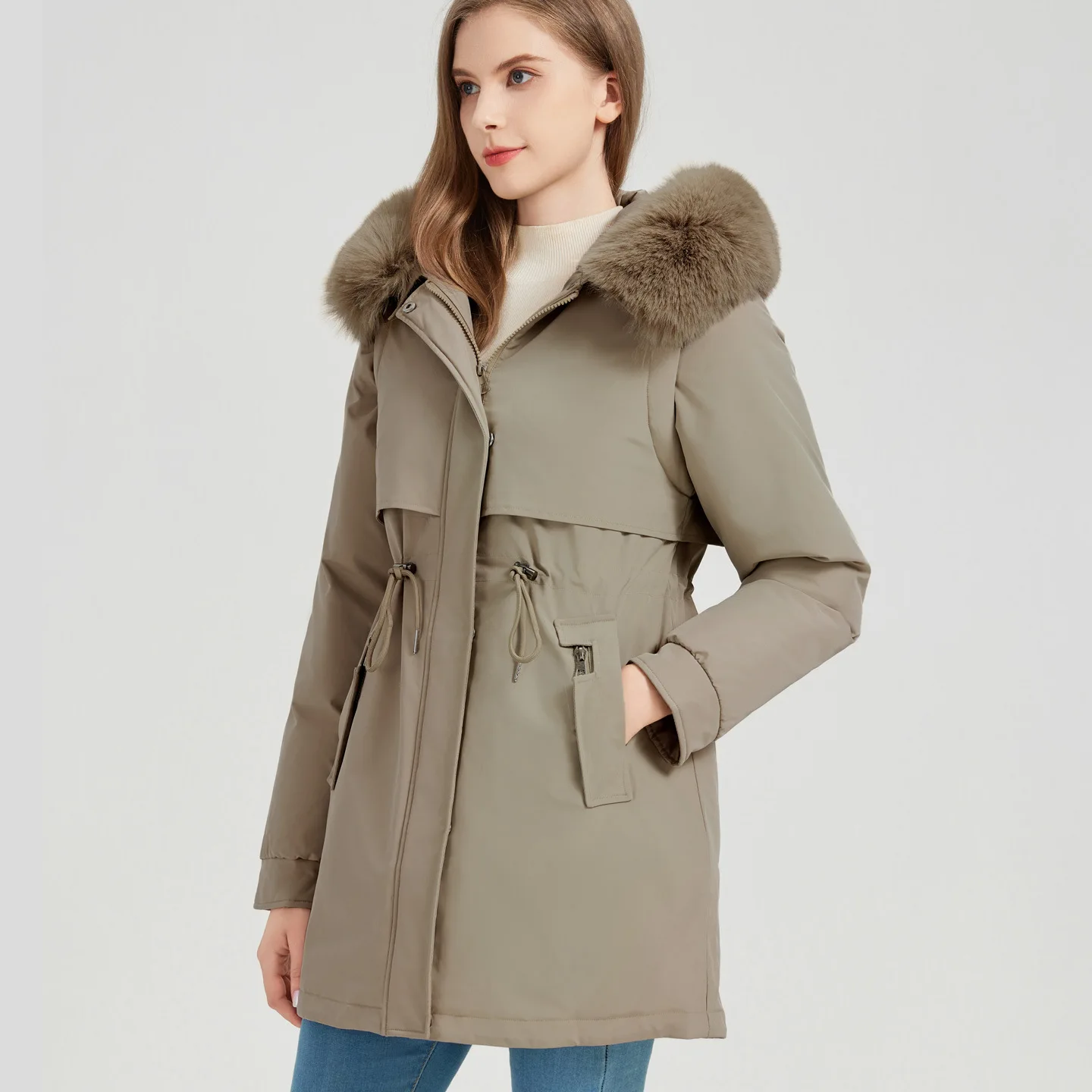 Parkas Doublesidef Womens Winter Drawcord Comfy High-End Side-Button Slant Decorated Multi-Pockets Waisted Hooded Cinched Trendy
Parkas Doublesidef Womens Winter Drawcord Comfy High-End Side-Button Slant Decorated Multi-Pockets Waisted Hooded Cinched Trendy