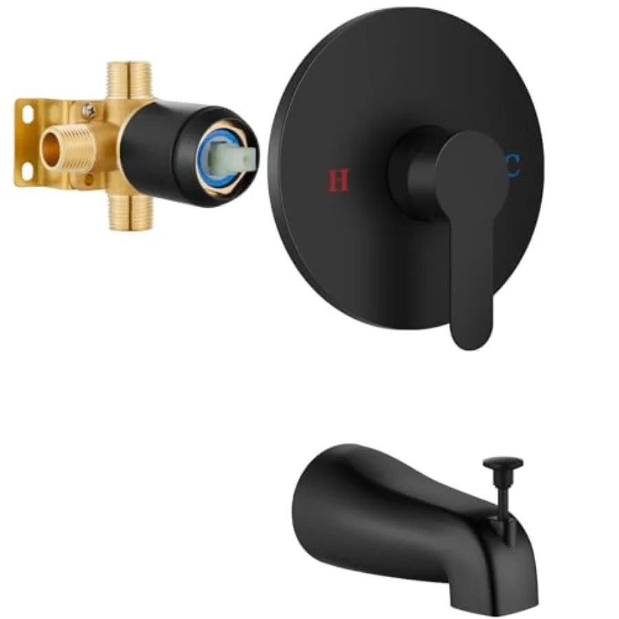 Round shower valve trim kit for bathroom use, solid brass construction, matte black finish, features pull-up switching tub spou
Round shower valve trim kit for bathroom use, solid brass construction, matte black finish, features pull-up switching tub spou