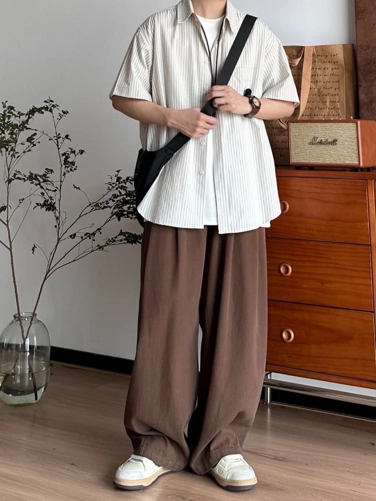 Two-Piece Set Japanese Vintage Vertical Stripe Short-Sleeve Shirt Loose Casual Turn-Down Collar for Men Spring Summer Unisex
Two-Piece Set Japanese Vintage Vertical Stripe Short-Sleeve Shirt Loose Casual Turn-Down Collar for Men Spring Summer Unisex