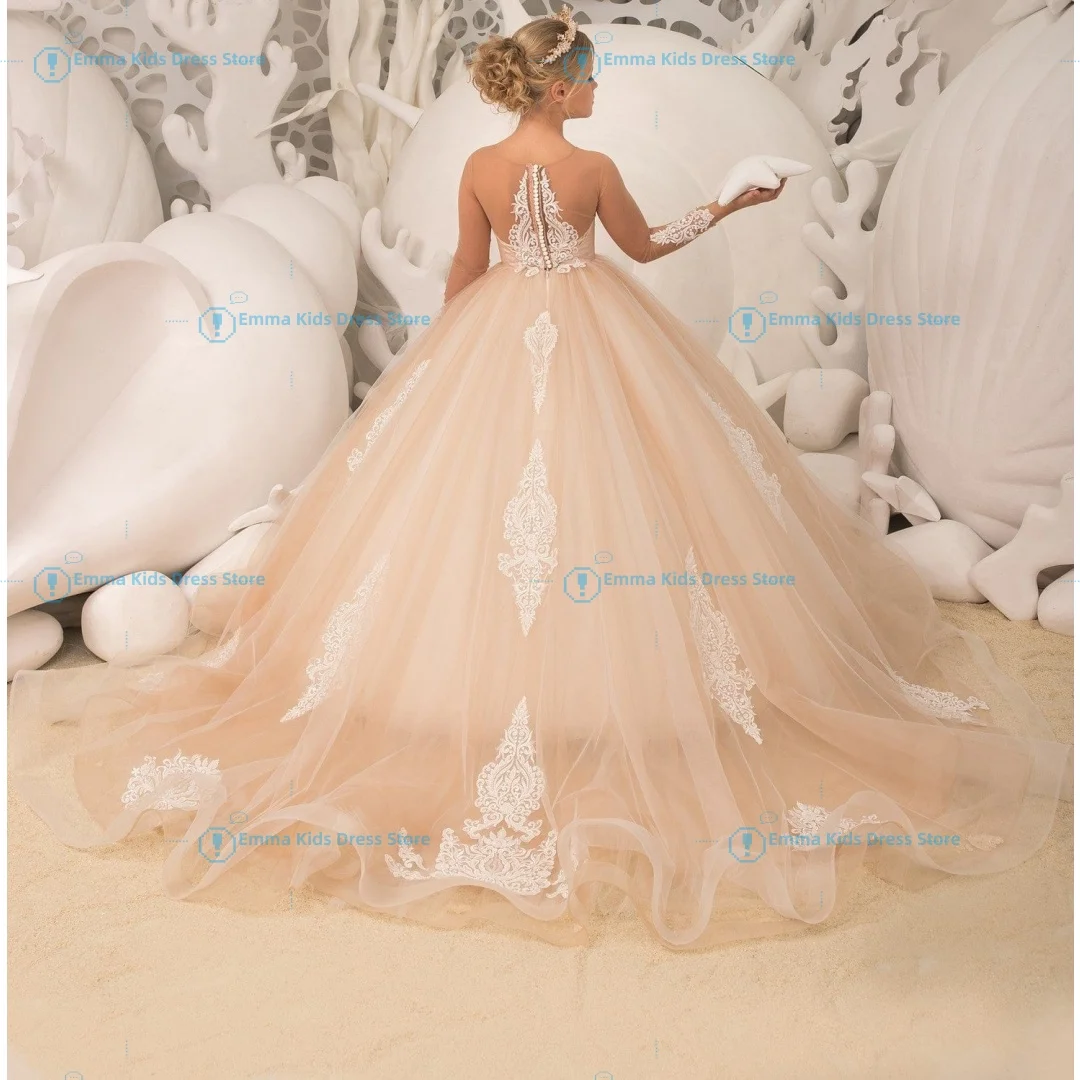 Drois Custom Champagne Color Girls' Flower Girl Dress, Tulle Embroidered Long Sleeve, Wedding Birthday Party Communion Princess
Drois Custom Champagne Color Girls' Flower Girl Dress, Tulle Embroidered Long Sleeve, Wedding Birthday Party Communion Princess