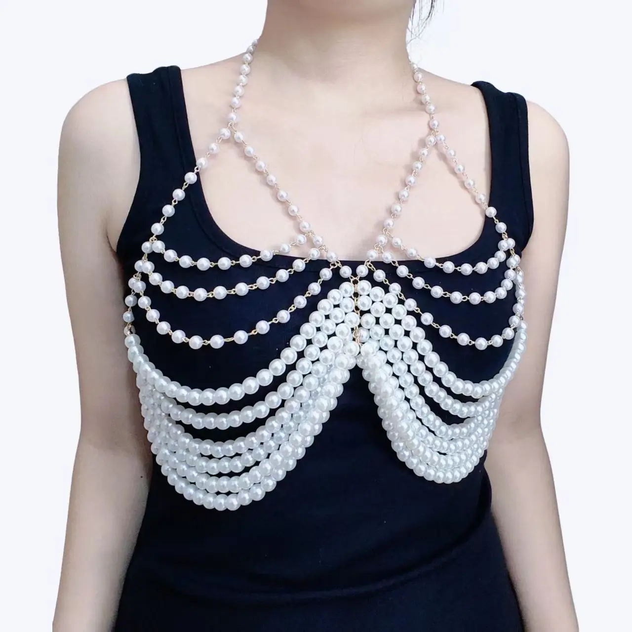 Chic Symmetrical Loop Pattern Bright White Contrast Halter Neck Support Framework Layered Statement Body Overlay Jewelry
Chic Symmetrical Loop Pattern Bright White Contrast Halter Neck Support Framework Layered Statement Body Overlay Jewelry