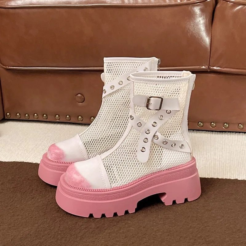 Fashion Summer Breathable Platform Boots Lace-up Thick Sole Women Back Zipper Height Increasing Boots Women's Breathe Boots35-40
Fashion Summer Breathable Platform Boots Lace-up Thick Sole Women Back Zipper Height Increasing Boots Women's Breathe Boots35-40
