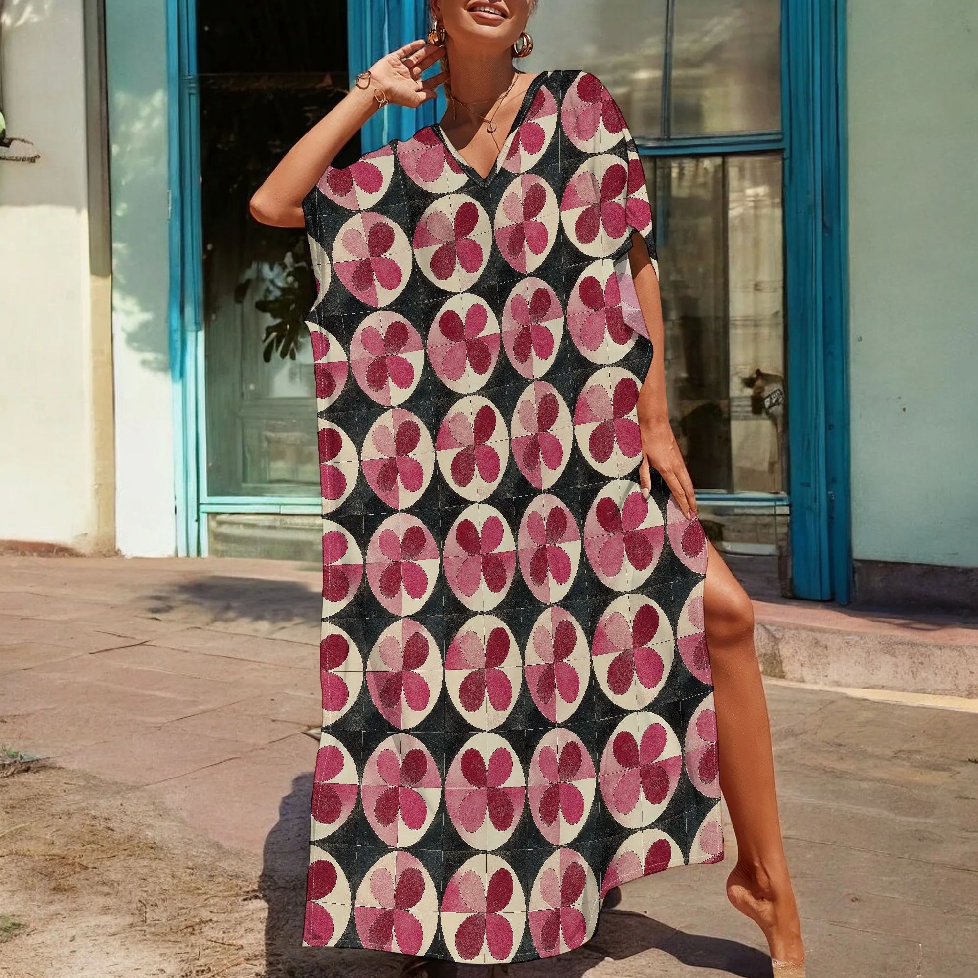 Vintage Floral Kaftan Dress S-3XL Women’s Loose Fit V-Neck Gown for Resort, Dinner or Cocktail Party
Vintage Floral Kaftan Dress S-3XL Women’s Loose Fit V-Neck Gown for Resort, Dinner or Cocktail Party