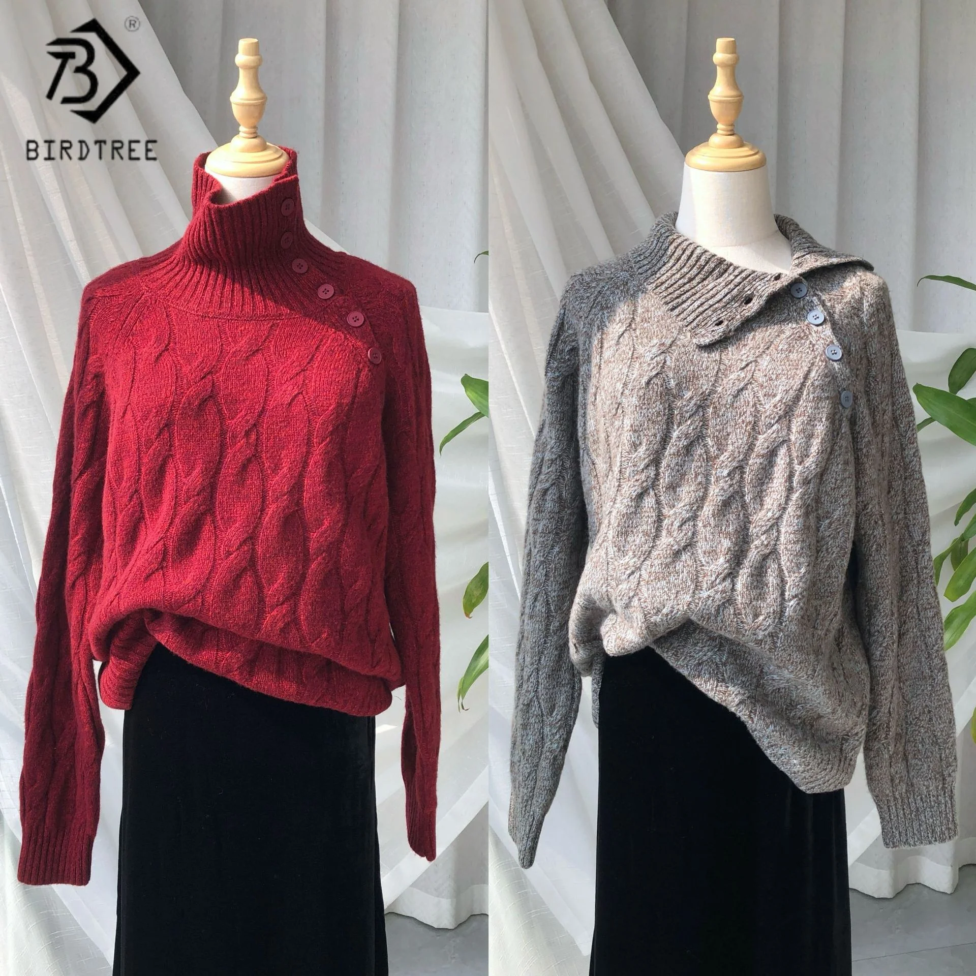 Birdtree,100% Sheep Wool Sweater,Woman Knitted Stand Collar Soft Undershirt,Slanted,2025 Autumn Winter Warmth Pullover T5N523JF
Birdtree,100% Sheep Wool Sweater,Woman Knitted Stand Collar Soft Undershirt,Slanted,2025 Autumn Winter Warmth Pullover T5N523JF