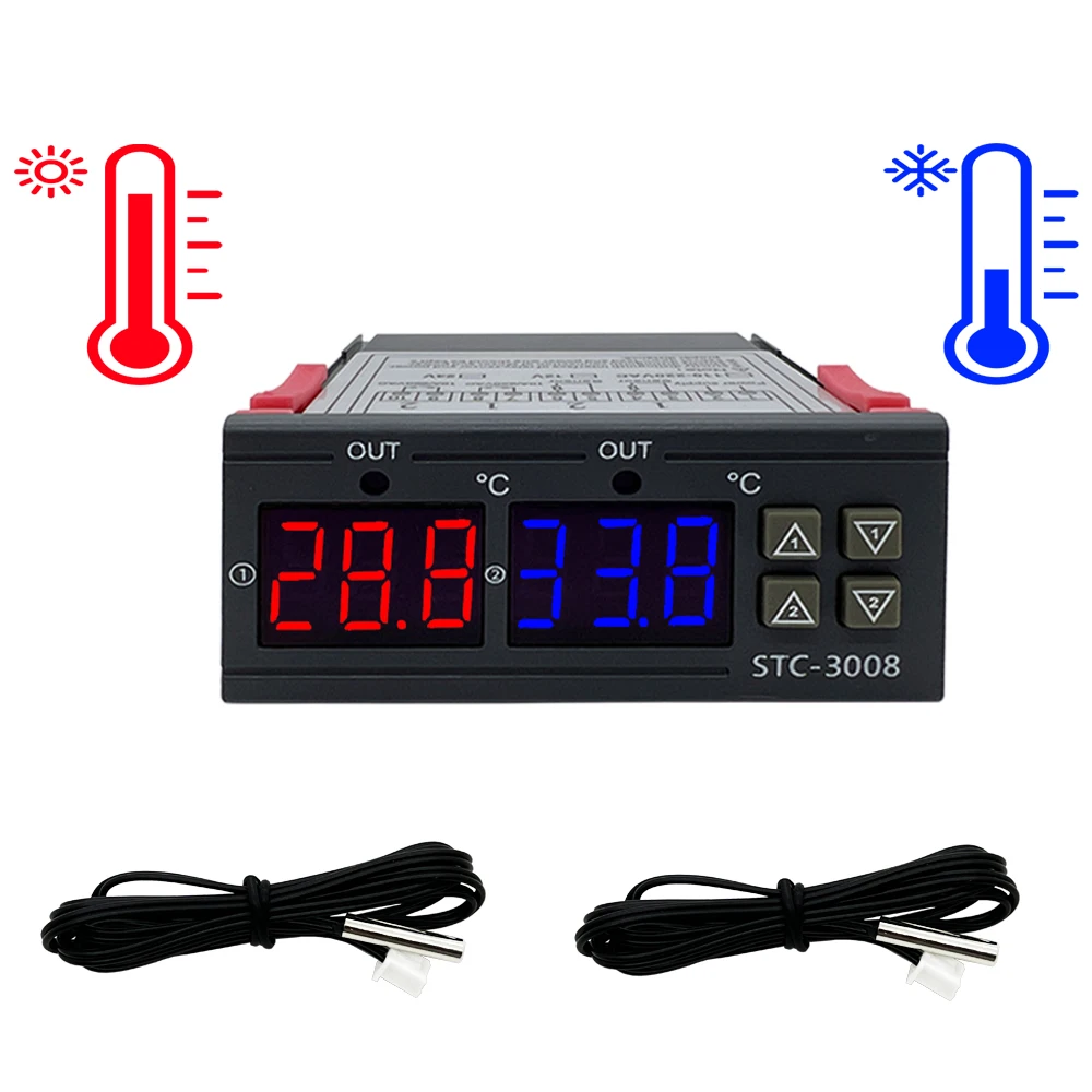 STC-3008 Dual Digital Temperature Controller Dual Relay Output 12V 24V 220V Temperature Regulator Thermostat Heater Cooler Dual
STC-3008 Dual Digital Temperature Controller Dual Relay Output 12V 24V 220V Temperature Regulator Thermostat Heater Cooler Dual