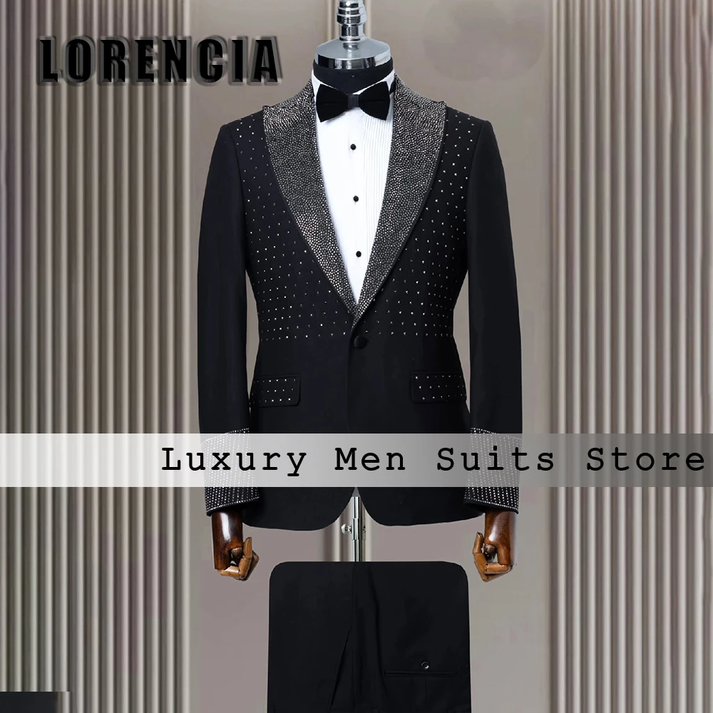 Formal Crystal Men Suits 2 Pieces Single Breasted Evening Dinner Party Outfits Customized Blazer Pants traje juvenil masculino
Formal Crystal Men Suits 2 Pieces Single Breasted Evening Dinner Party Outfits Customized Blazer Pants traje juvenil masculino