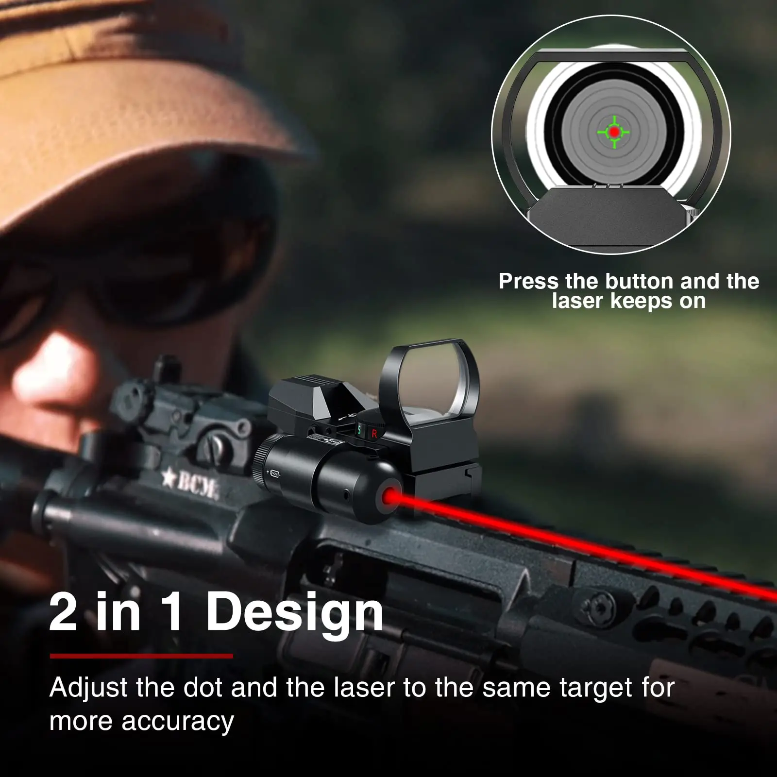 Riflescope 1X22X33 Reflex Sight Rifle Scope Red Dot Sight 4 Reticle Optics with Laser and Pressure Switch for 20mm Rail
Riflescope 1X22X33 Reflex Sight Rifle Scope Red Dot Sight 4 Reticle Optics with Laser and Pressure Switch for 20mm Rail