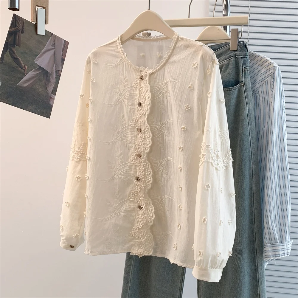 Spring Summer New Design Wave Lace Single Button Cotton Linen Women's irt 3D Flower Embroidery Artistic Pure Color Top
Spring Summer New Design Wave Lace Single Button Cotton Linen Women's irt 3D Flower Embroidery Artistic Pure Color Top