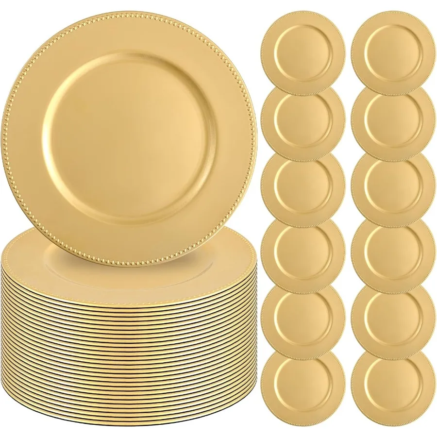 24 шт. золотые зарядные тарелки 13 дюймов, круглые зарядные тарелки, объемные зарядные устройства с бисером для обеденной тарелки, декоративные золотые пластиковые зарядные устройства Plat
24 шт. золотые зарядные тарелки 13 дюймов, круглые зарядные тарелки, объемные зарядные устройства с бисером для обеденной тарелки, декоративные золотые пластиковые зарядные устройства Plat