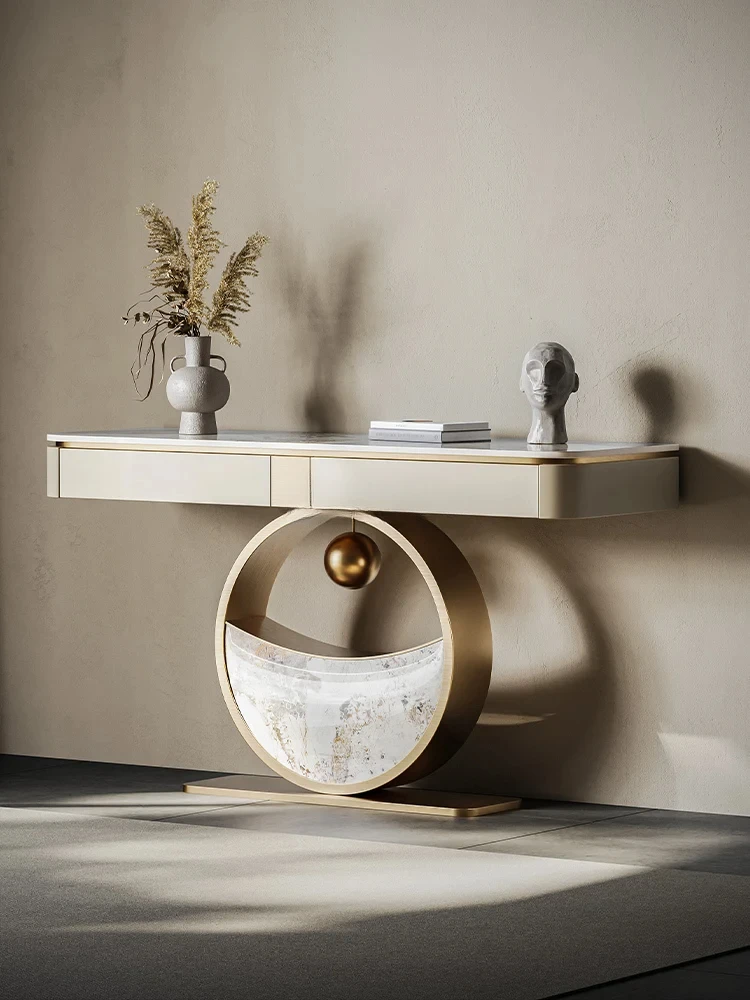 Легкий роскошный входной столик из каменной плиты у стены, стол с торцевым видом для украшения гостиной 
Легкий роскошный входной столик из каменной плиты у стены, стол с торцевым видом для украшения гостиной