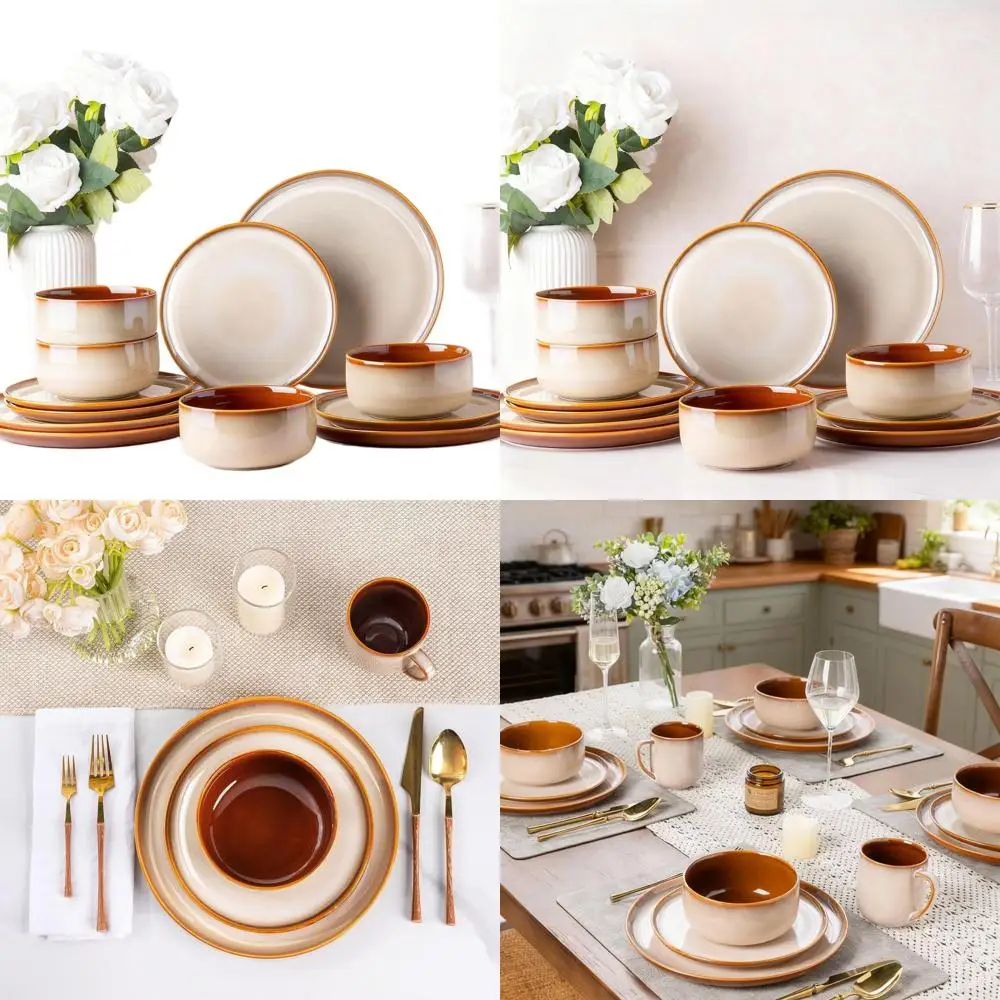 4-Person Dinnerware Set, 12-Piece Handcrafted Reactive Glaze Plates and Bowls, Durable, Oven, Dishwasher, and Microwave Safe
4-Person Dinnerware Set, 12-Piece Handcrafted Reactive Glaze Plates and Bowls, Durable, Oven, Dishwasher, and Microwave Safe