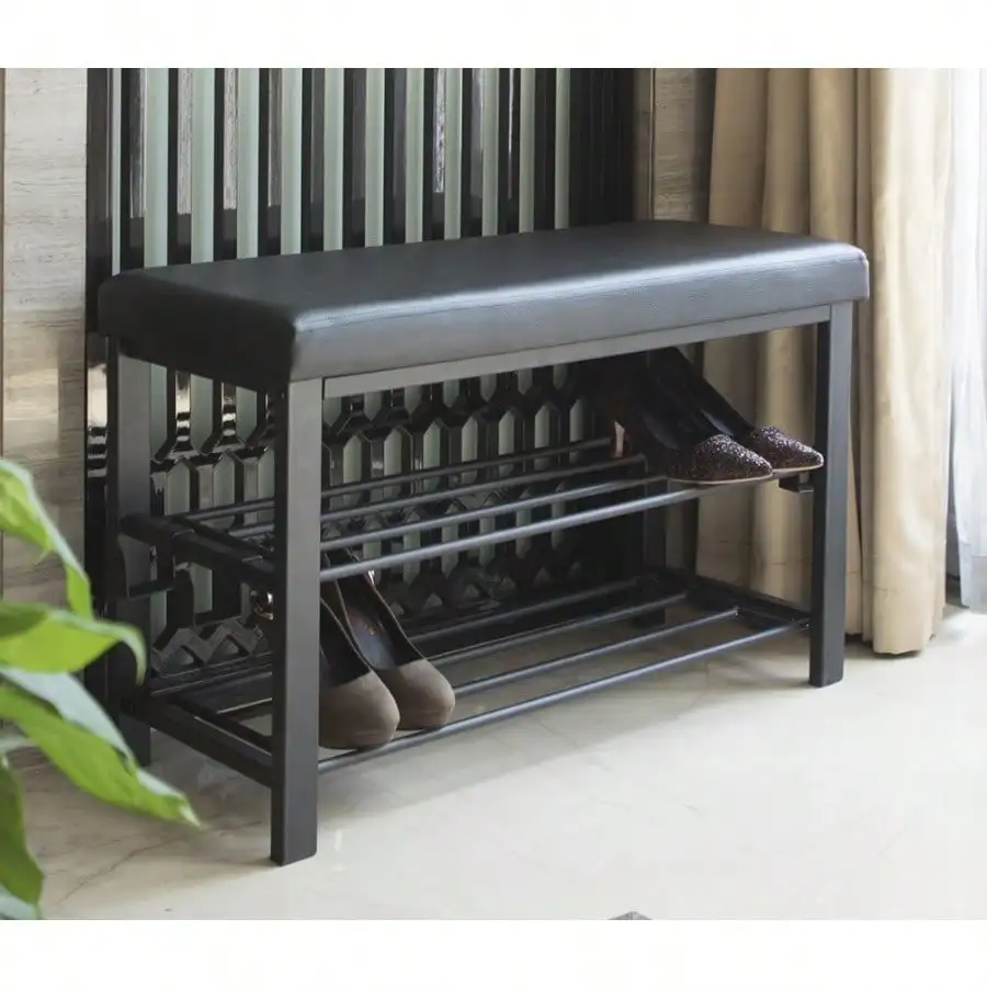 Shoe Rack With Cushioned Seat, Shoe Bench For Entry, 2 Shelves Storage Bench W/Faux Leather Top Bed Bench, Black
Shoe Rack With Cushioned Seat, Shoe Bench For Entry, 2 Shelves Storage Bench W/Faux Leather Top Bed Bench, Black