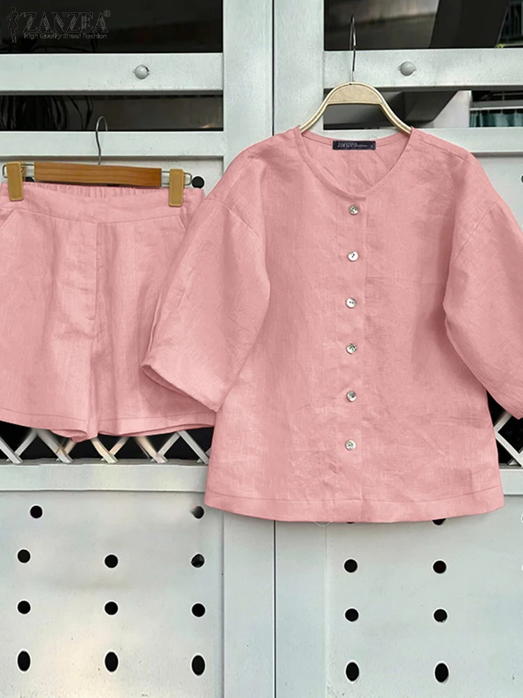 2025 ZANZEA Women Summer Matching Sets Casual Cotton Suit Elegant 2PCS Short Sleeve Blouse Short Sets Elegant Work OL Tracksuits
2025 ZANZEA Women Summer Matching Sets Casual Cotton Suit Elegant 2PCS Short Sleeve Blouse Short Sets Elegant Work OL Tracksuits