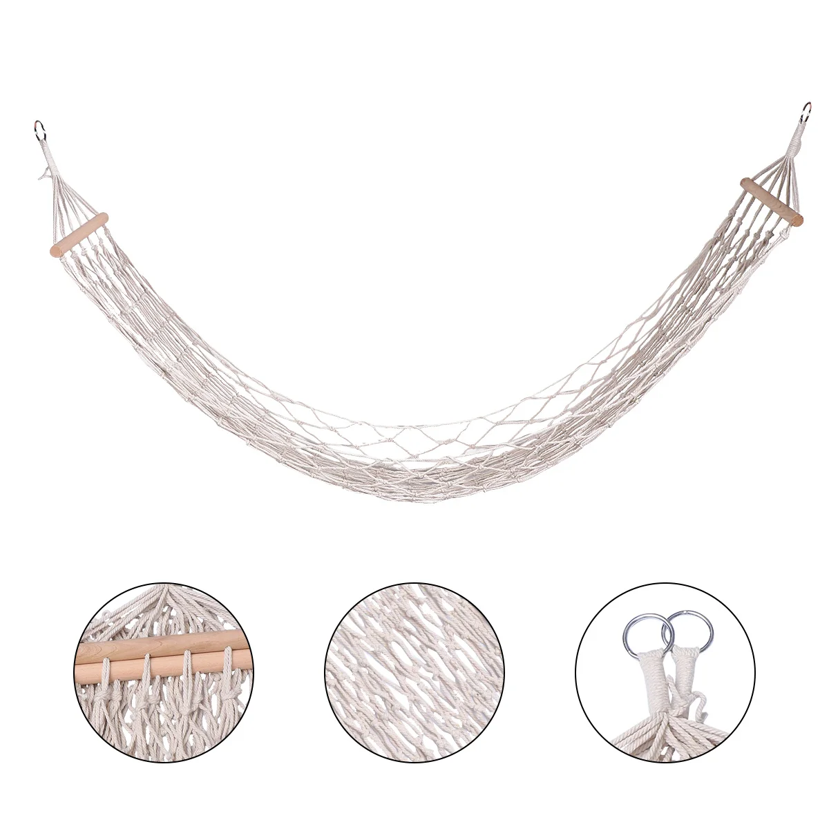 High Quality Cotton Rope Hammock Durable Hanging Bed Wooden Sticks Outdoor Swing Single Person Camping Fishing Hiking Garden Use
High Quality Cotton Rope Hammock Durable Hanging Bed Wooden Sticks Outdoor Swing Single Person Camping Fishing Hiking Garden Use