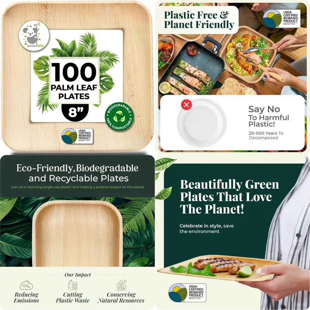 Elegant 8 Bamboo & Palm Leaf Plates, 100-Count, Durable Disposable Square Dinnerware Set for Parties
Elegant 8 Bamboo & Palm Leaf Plates, 100-Count, Durable Disposable Square Dinnerware Set for Parties